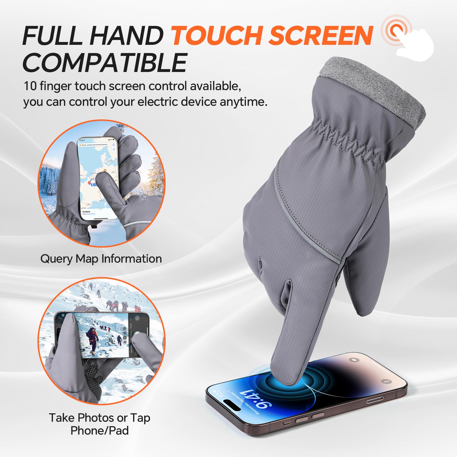Guantes de invierno impermeables y resistentes al viento para hombres y mujeres, térmicos cálidos para clima frío, agarre de nieve para pantalla táctil, esquí, ciclismo, correr, conducir