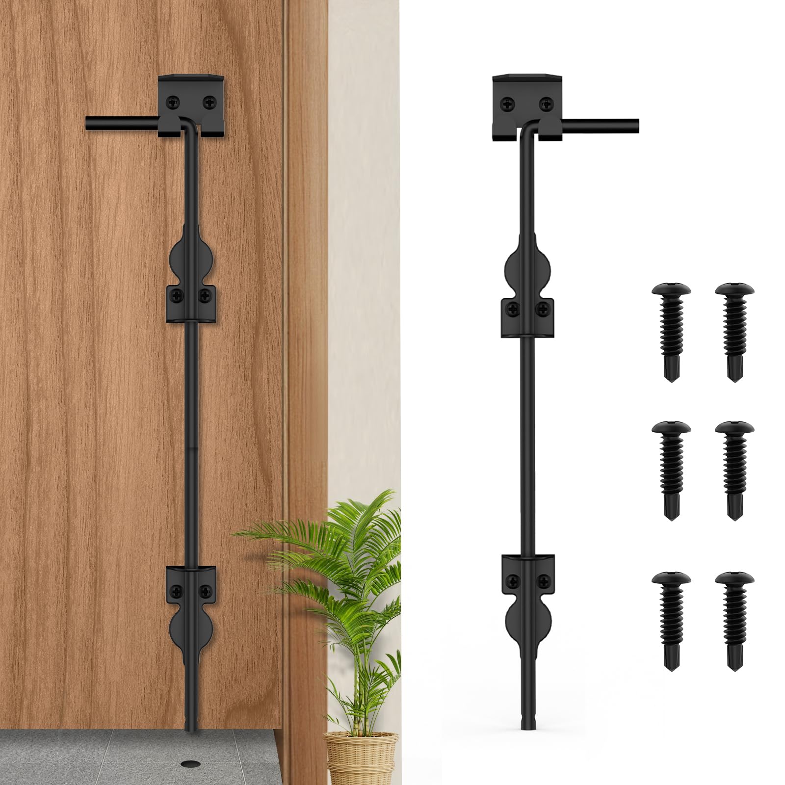 ahyyn 24" cane bolt heavy-duty drop rod for gate, heavy duty gate latch for wooden fence metal gates, vinyl fence gate land latch, floor latch for fixing door to the ground, black coating, 1 pack