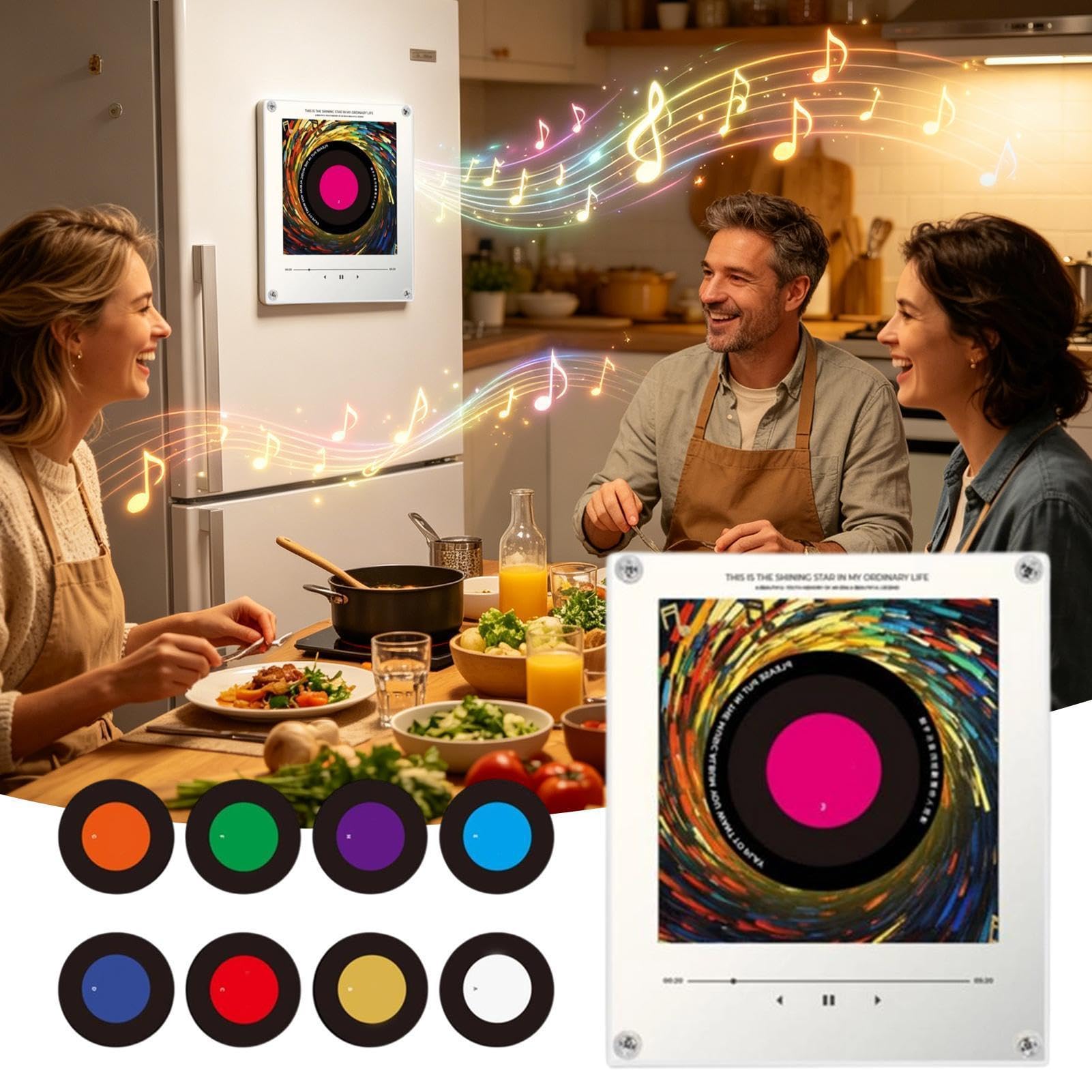 Magnete da Frigo Musicale Adesivi a Forma di Disco con Giradischi | Magnete da Canzoni con Luce per in armadietto, festa, posto di lavoro, appartamento, cucina e casa