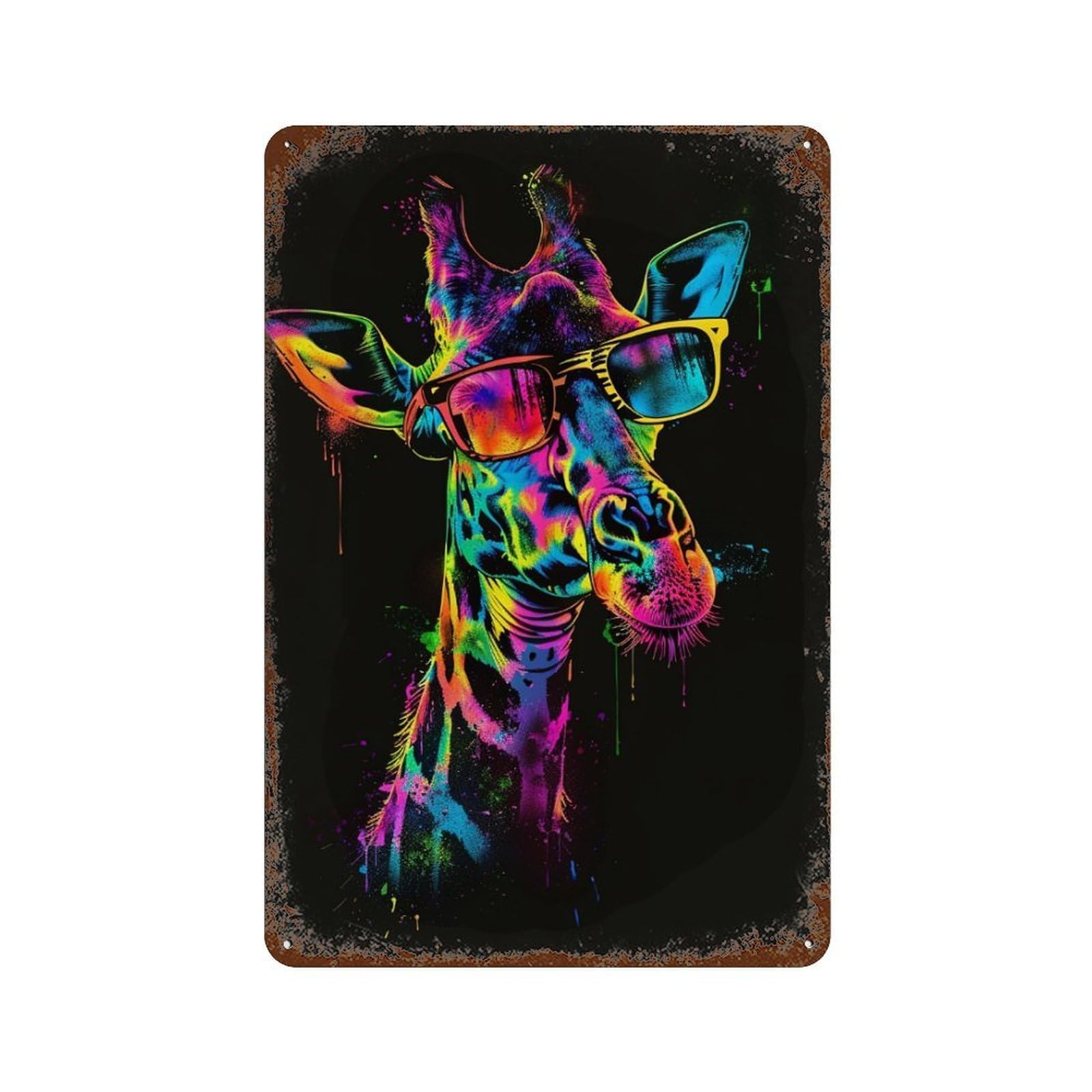 Vintage Rust Metal Sign Giraffe Sunglasses Art Print-3 11.8"x7.9", Old School Wall Decor for Garage, Bar And Workshop Decor