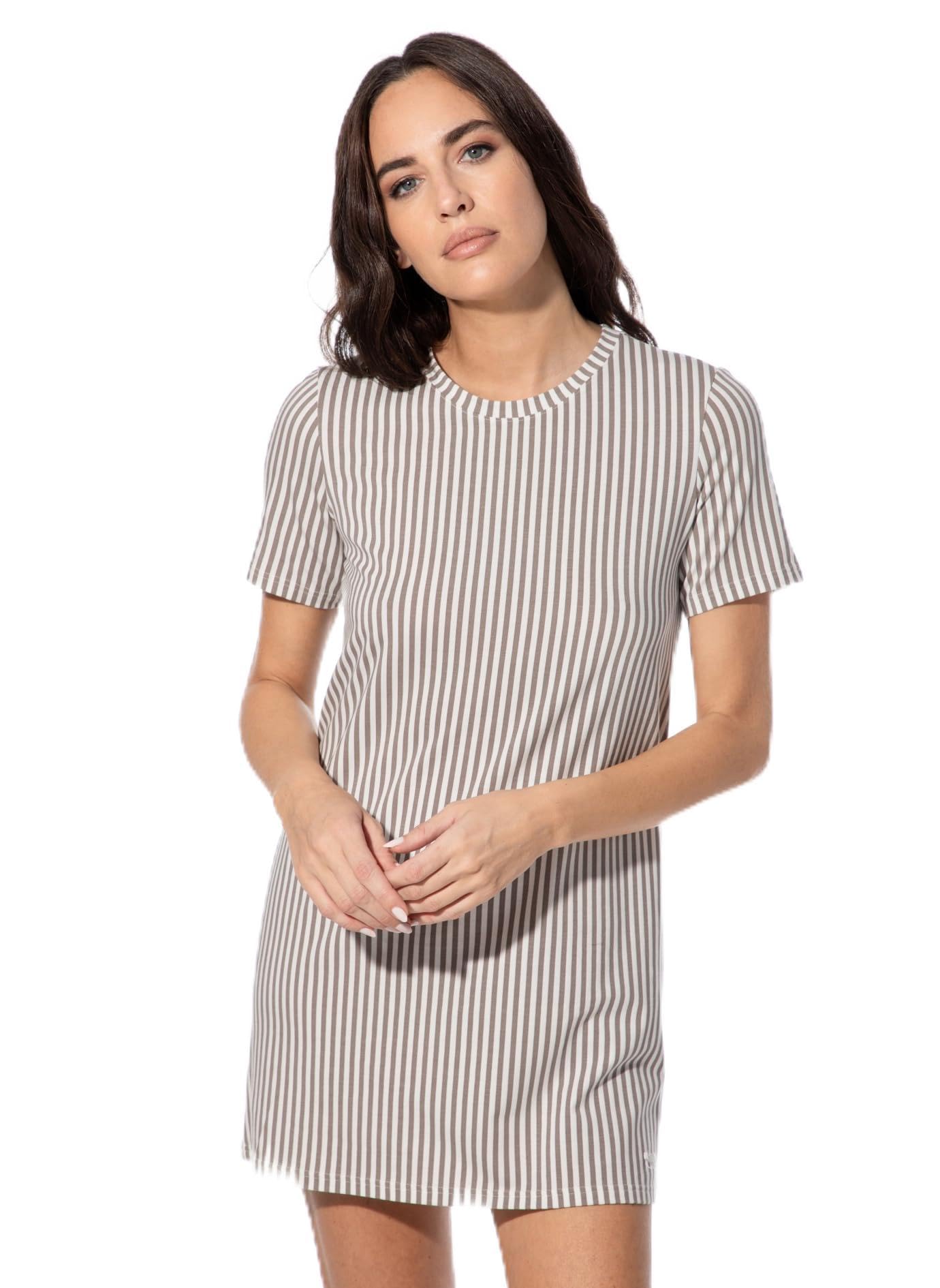 Short Stories Camicia da Notte da Donna, a Maniche Corte, Marrone a Righe, Misto Cotone, fluida e Aderente, per Notti accoglienti