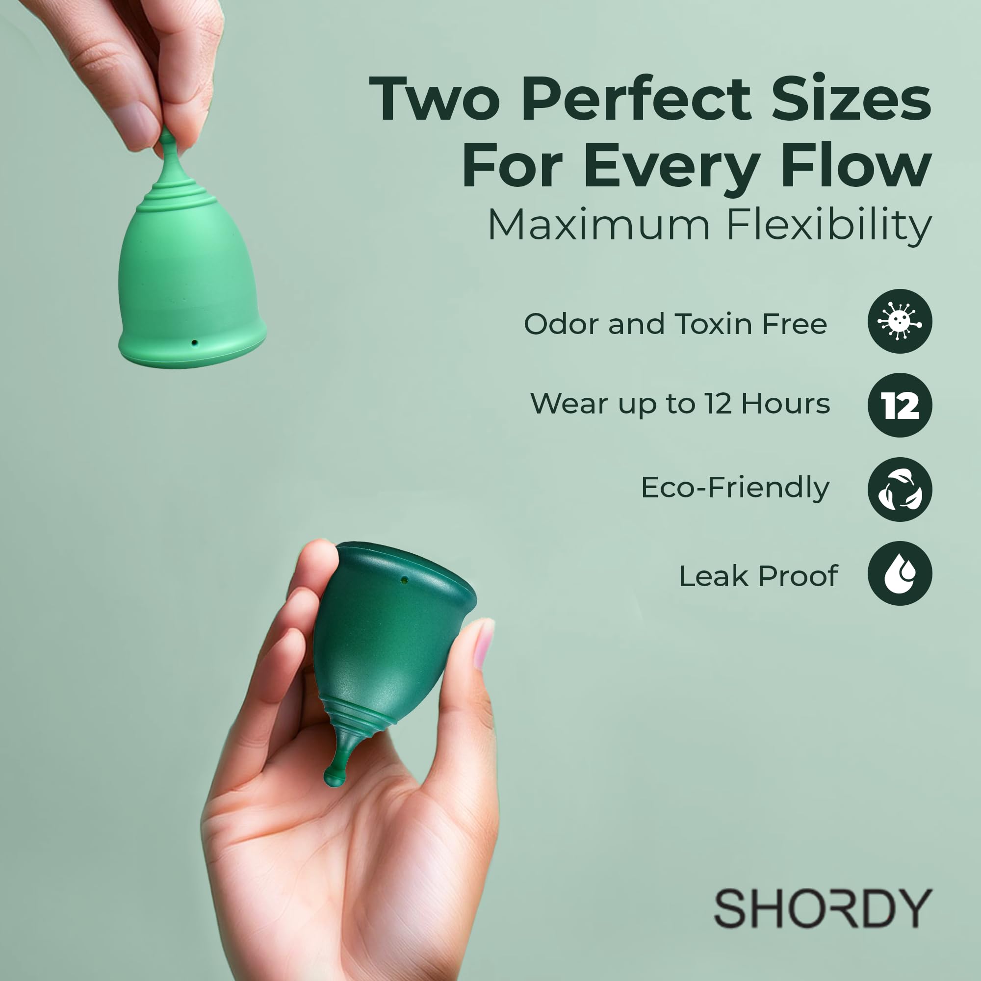 SHORDY Menstrual Cup and Applicator Combo-Set – 2 wiederverwendbare Menstruationstassen/Periodentassen (Small & Large), Alternative to Tampons, Disc and Pads for Heavy Flow