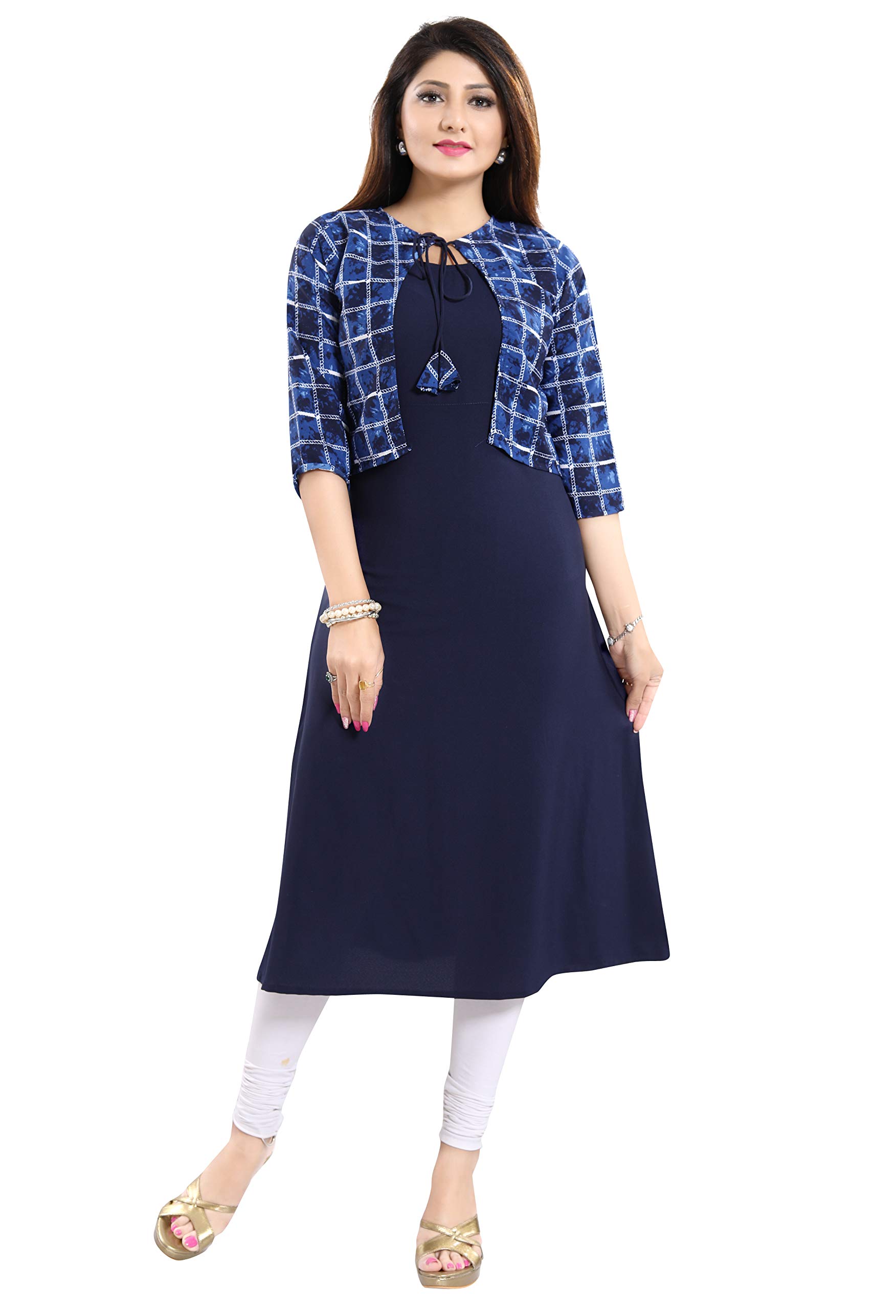 ALC CreationWomen's Crepe Jacket Kurta (ALC4045_Navy_M)