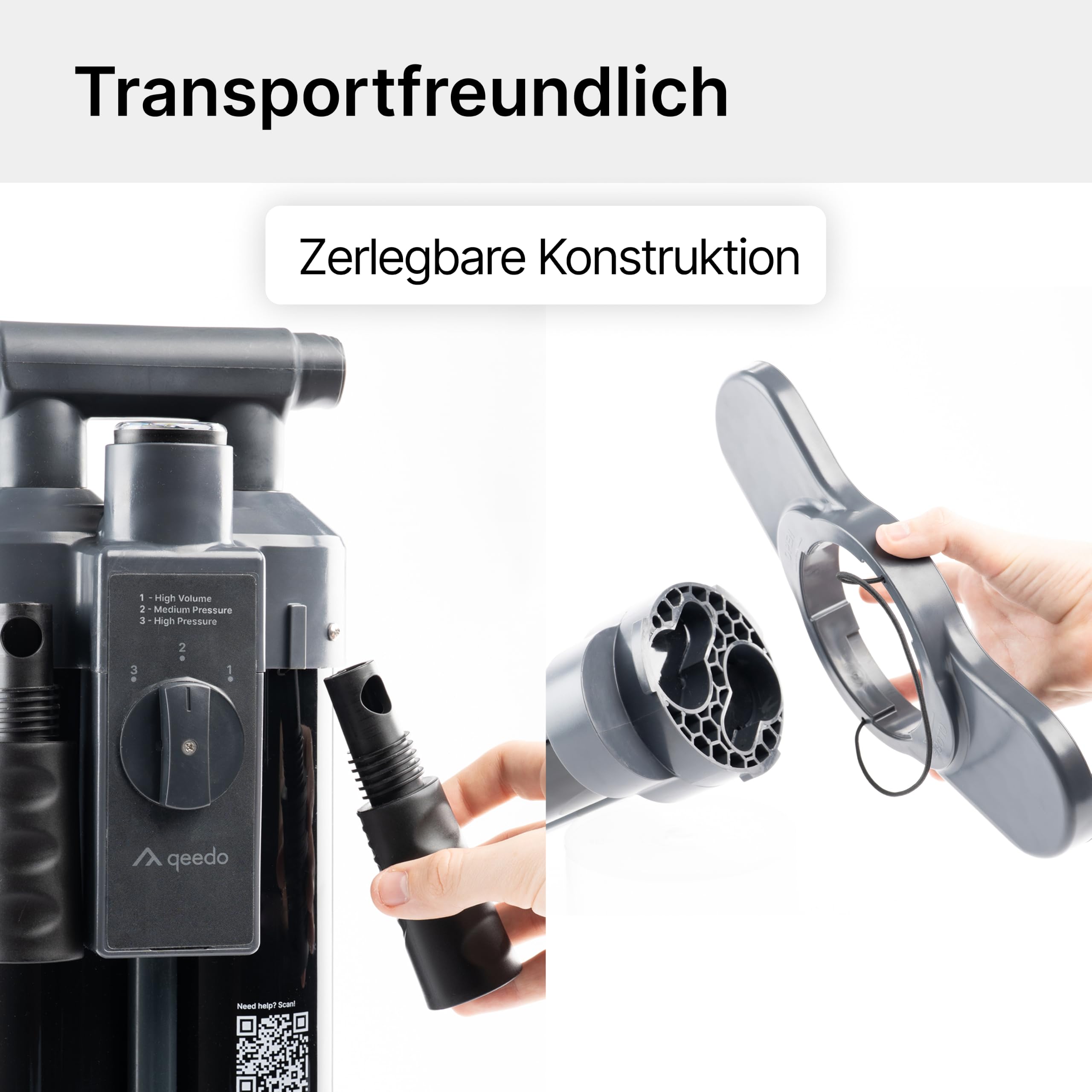 qeedo Luftpumpe Double Pump Doppelhub-Handpumpe 29 PSI/2,0 bar, Triple-Action, Manometer, für SUP, Kajak, Zelt & Luftmatratze