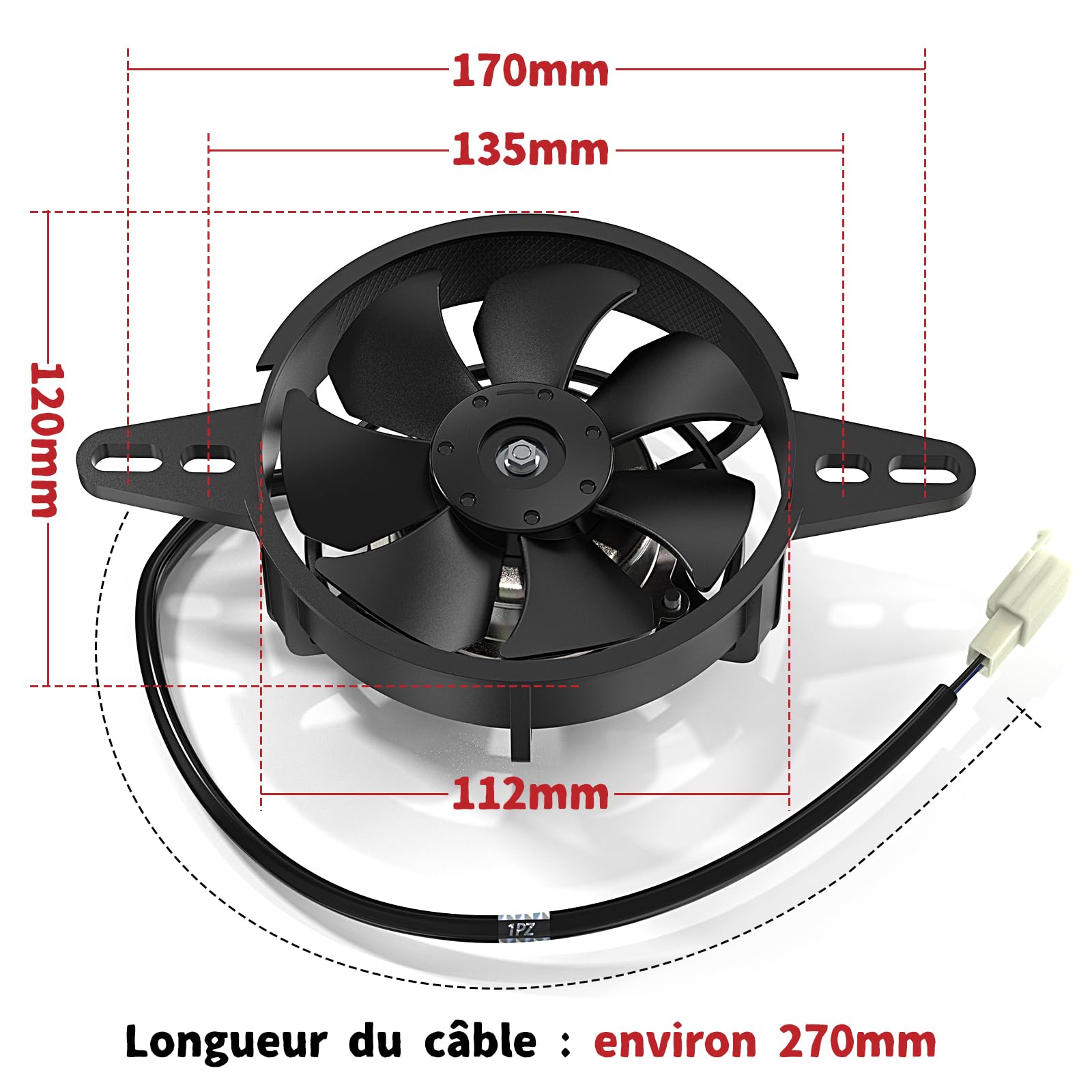 1PZ FR7-FS1 Moto Radiateur Ventilateur de Refroidissement par Aspiration Électrique - Pièce de Moto Universelle 12V 15W, Diamètre Personnalisé de 120mm, Adapté aux Vélos 150cc/200cc/250cc, VTT, Karts
