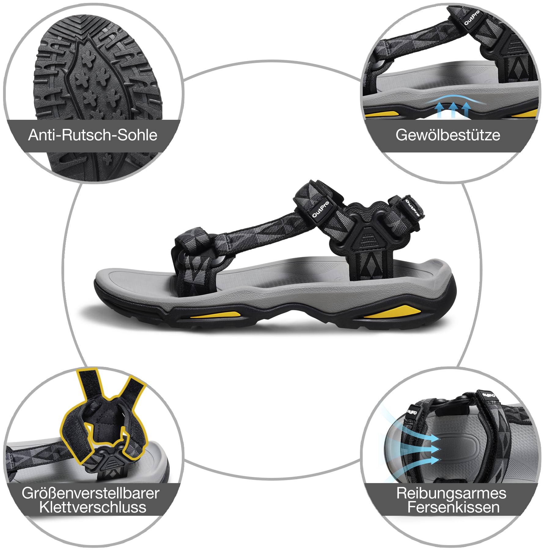 OutPro Sandales de randonnée pour femme - Sandales de sport - Sandales de trekking - Sandales aquatiques - Chaussures d'été plates respirantes - Pour trekking, randonnée et plein air