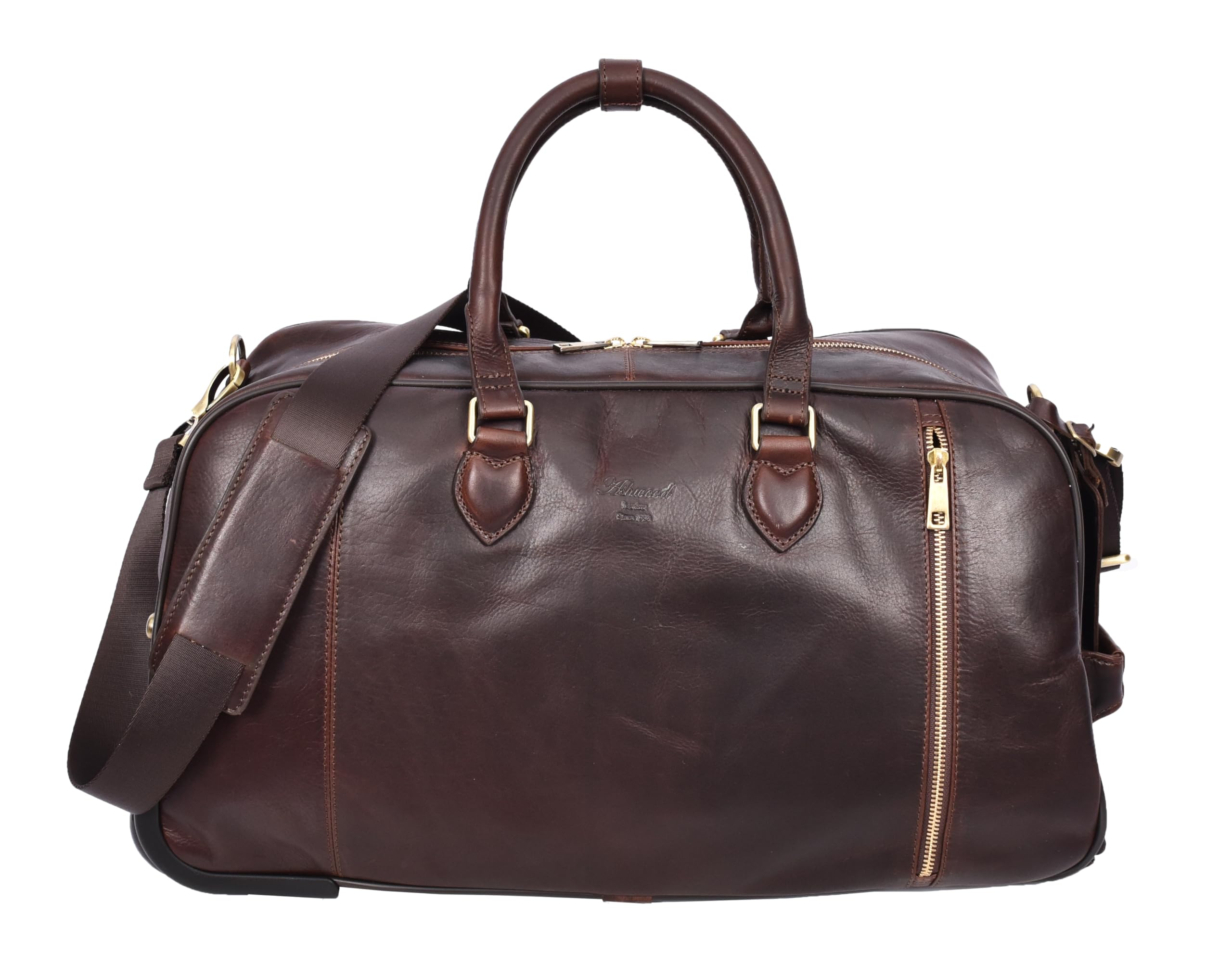 AL50 - Bolsa de viaje de piel con ruedas de alta calidad para fines de semana, Brown, L, Bolsa de transporte