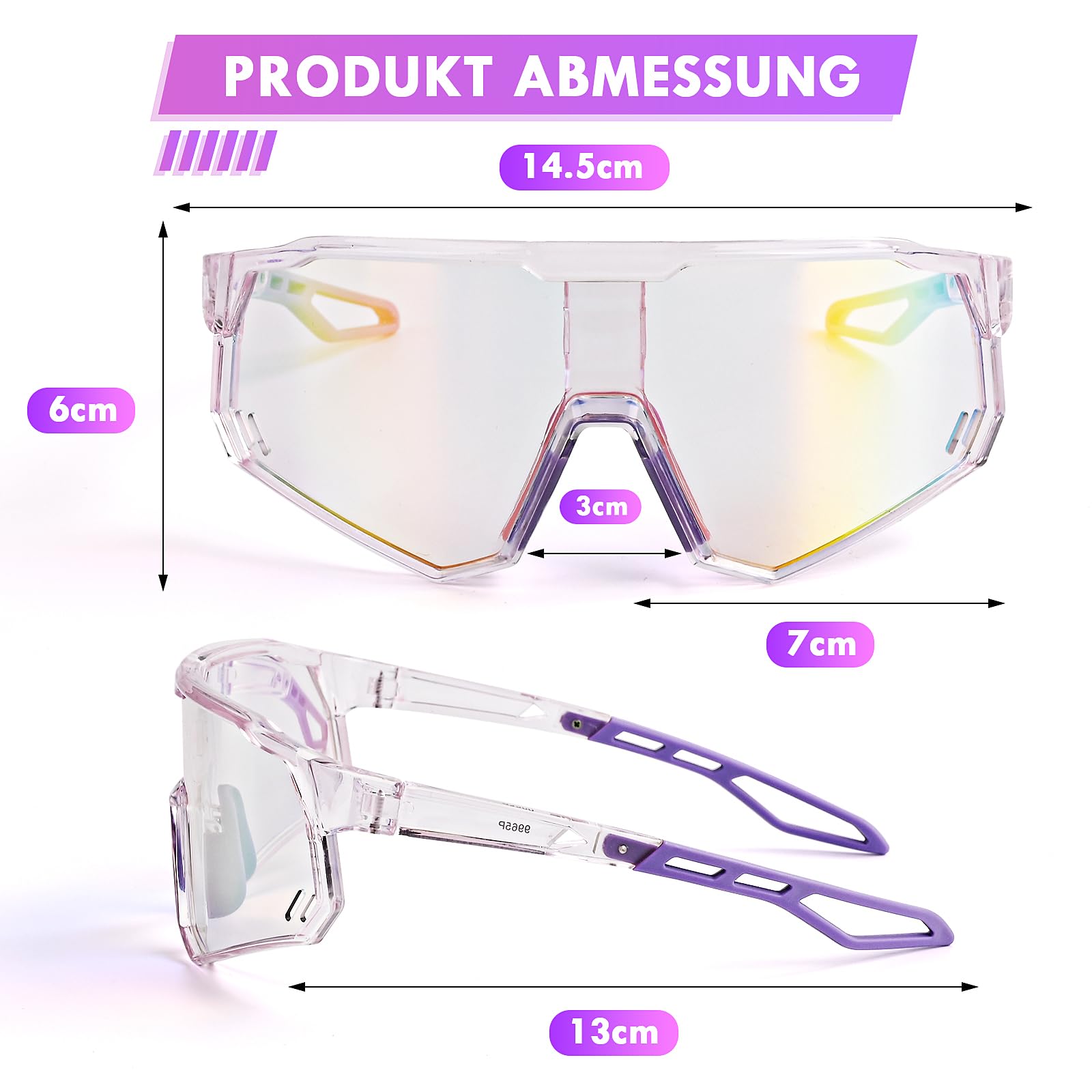 Comius Sharp Schnelle Brille, Fahrradbrille Kinder UV400 Radbrille mit Rundum-Design, leichte Laufsonnenbrille, winddichte Rennradbrille für Outdoor-Sport, Angeln, Autofahren, Unisex-Passform (B)