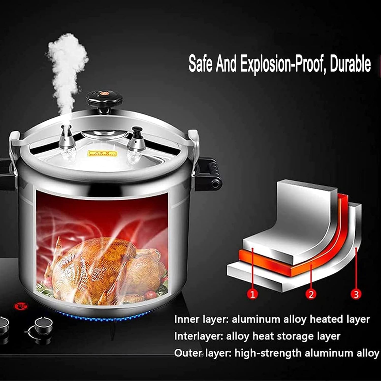 Large-Capacity Explosion-Proof Pressure Cooker，High Pressure Cooking Aluminum Alloy Commercial Pressure Canner for Schools Factory Restaurants (Color : Silver, Size : 25L)