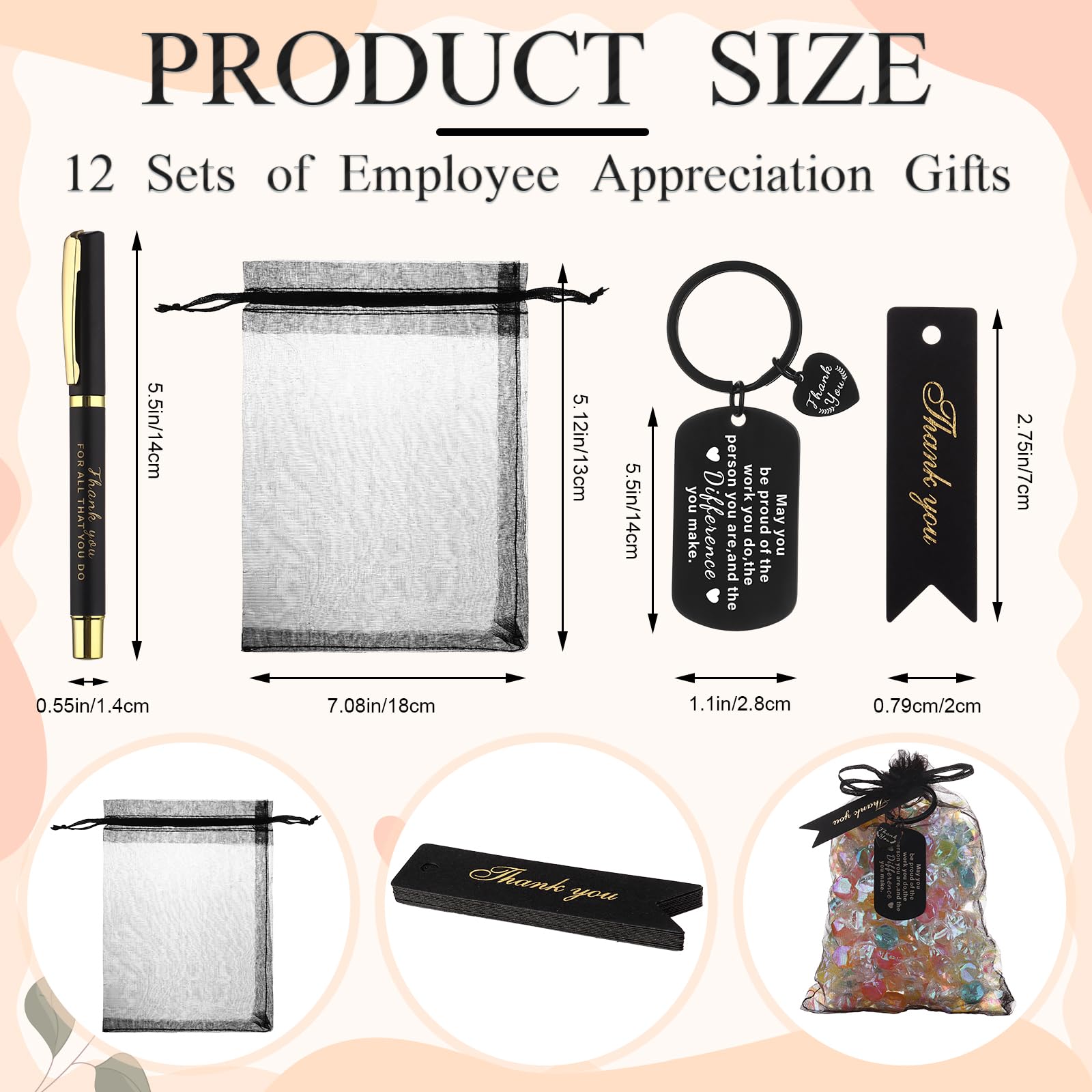 ULELE 48 Pcs Employee Appreciation Gift With Thank You Pens,Black Employee Thank You Cards,Organza Bags,Keychains,Bulk Thank You Gift for Coworkers Staff Teacher Doctor Team Volunteer Social Worker - Image 2