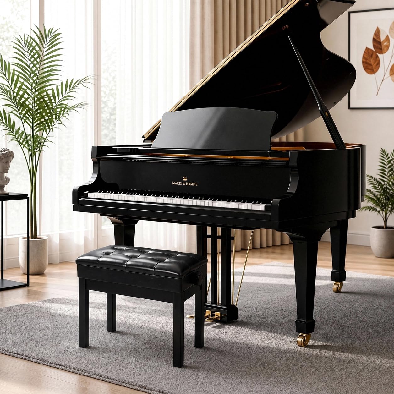 Clevich Taboret fortepianowy z regulacją wysokości 48-58 cm, ławka do pianina z miejscem do przechowywania 57,5 x 35,5 x 48 cm, ławka fortepianowa z poduszką ze skóry PU, krzesło fortepianowe Heavy