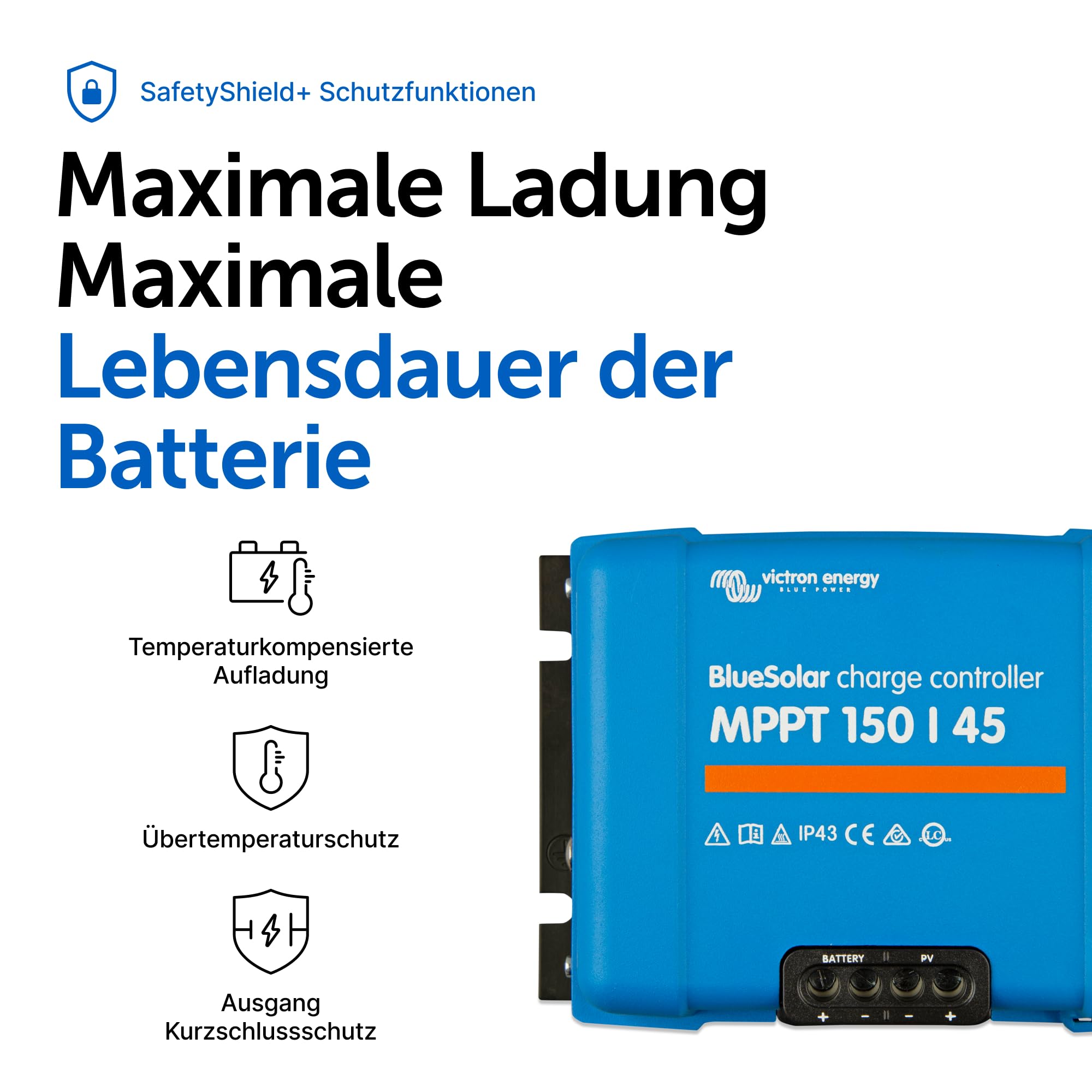 Victron Energy BlueSolar MPPT Laderegler - Solar Laderegler - 150V 45 Amp 12/24/36/48-Volt