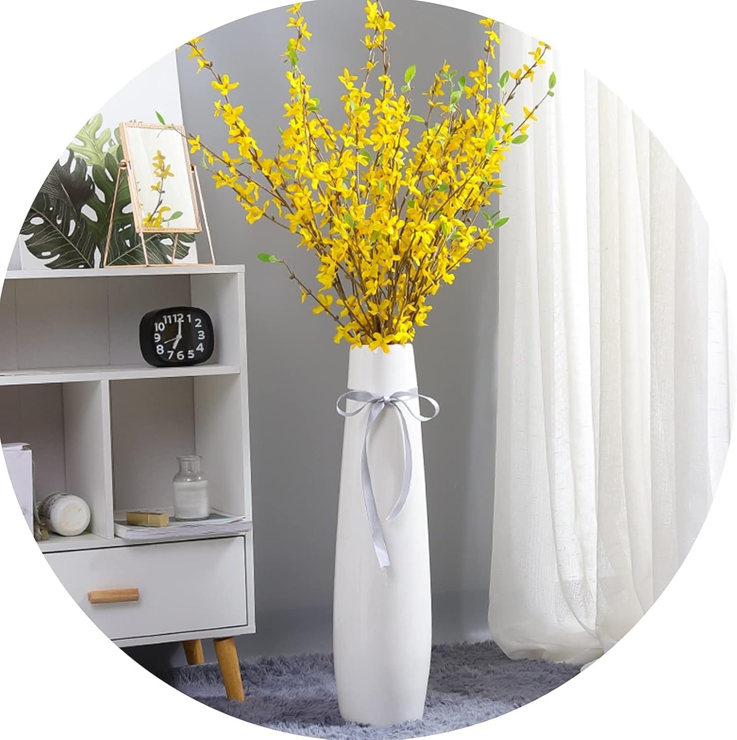 SnamicE White Round Ceramic Vase,Large Floor Vase,Decorative Tall Flower Holder for Living Room, Home Décor Dried Flower Arrangement,White-61cm