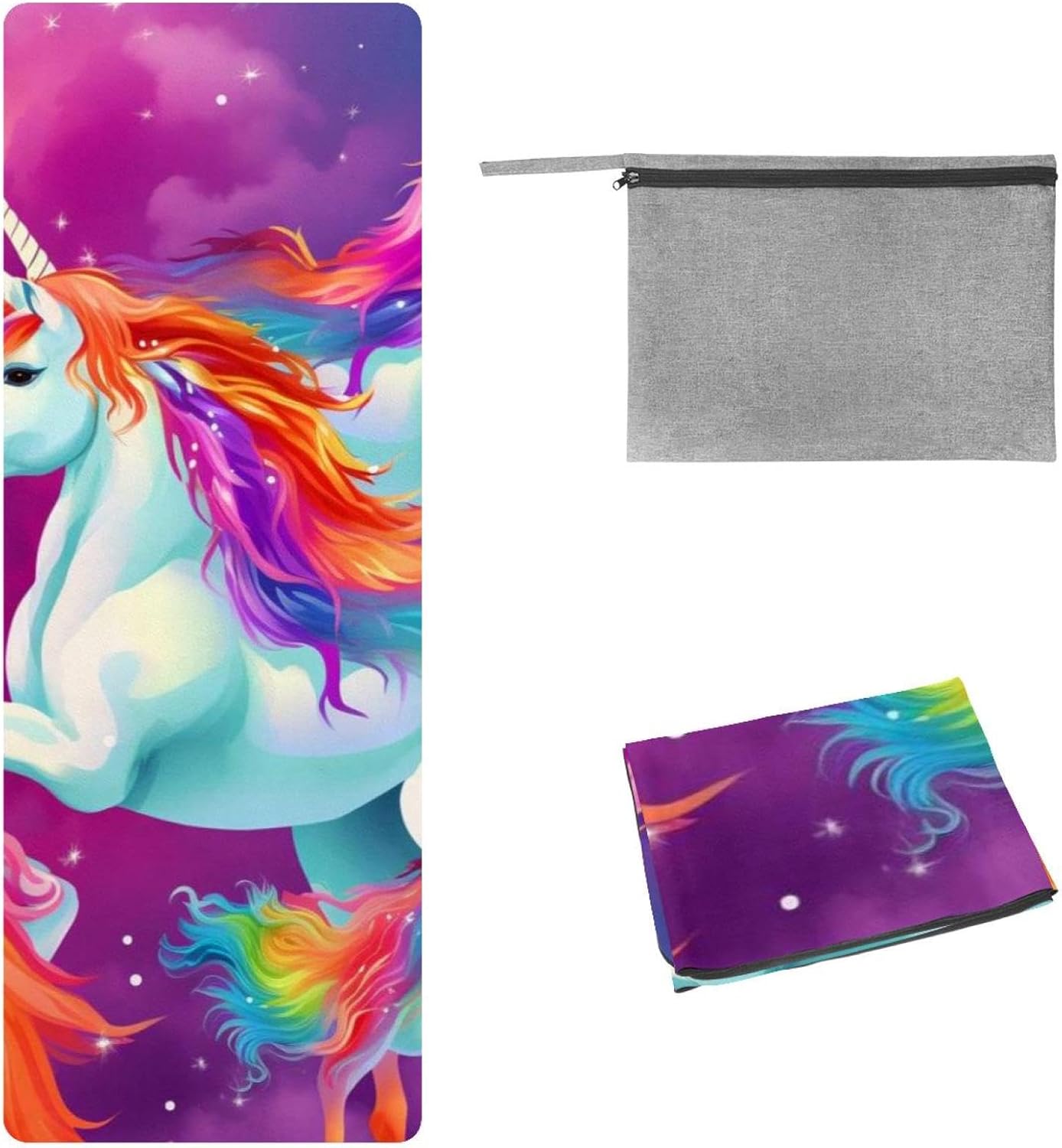 Yoga Towel, Rainbow Unicorn Pattern Non Slip Sweat Absorbent Hot Yoga Mat Towel for Hot Yoga, Pilates and Fitness - 72.8" x 26.8"