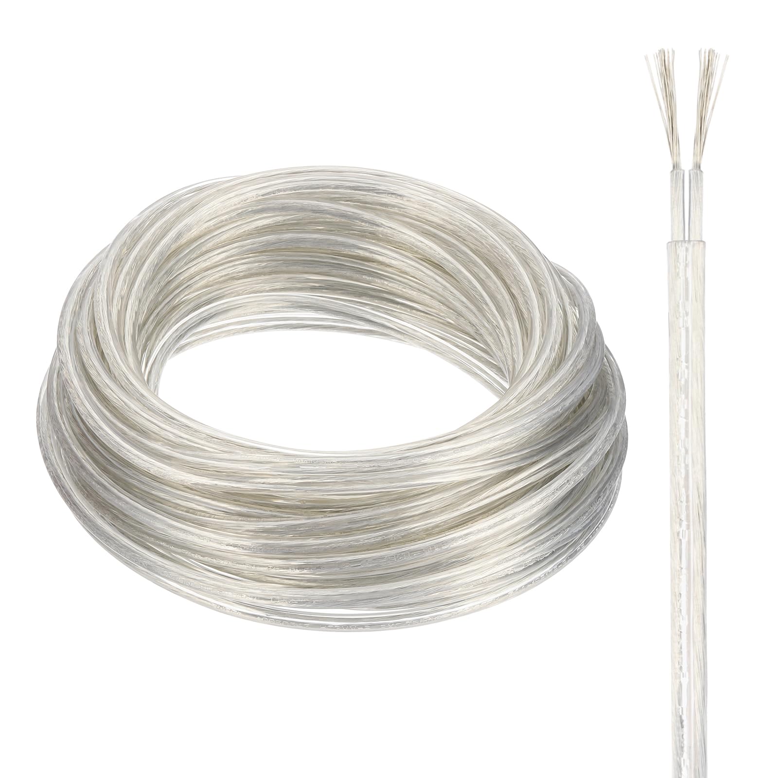 QUARKZMAN Kabel powlekany PCW, 2-żyłowy kabel zasilający 18 AWG 15 m, kabel elektryczny do lamp LED, kabel audio, przewód głośnikowy, przezroczysty