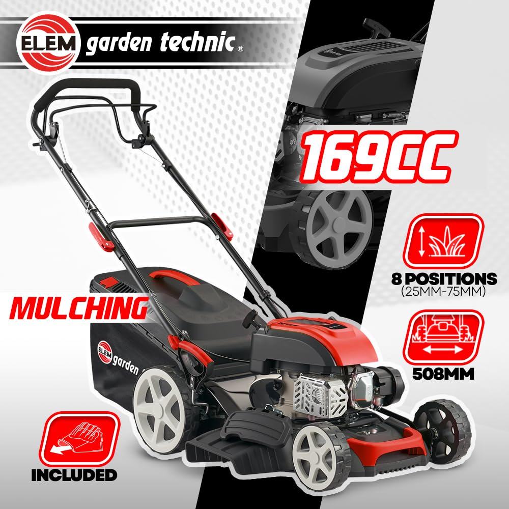 ELEM GARDEN TECHNIC Tondeuse Thermique tractée 169 CC - 508mm avec éjection latérale et Mulching