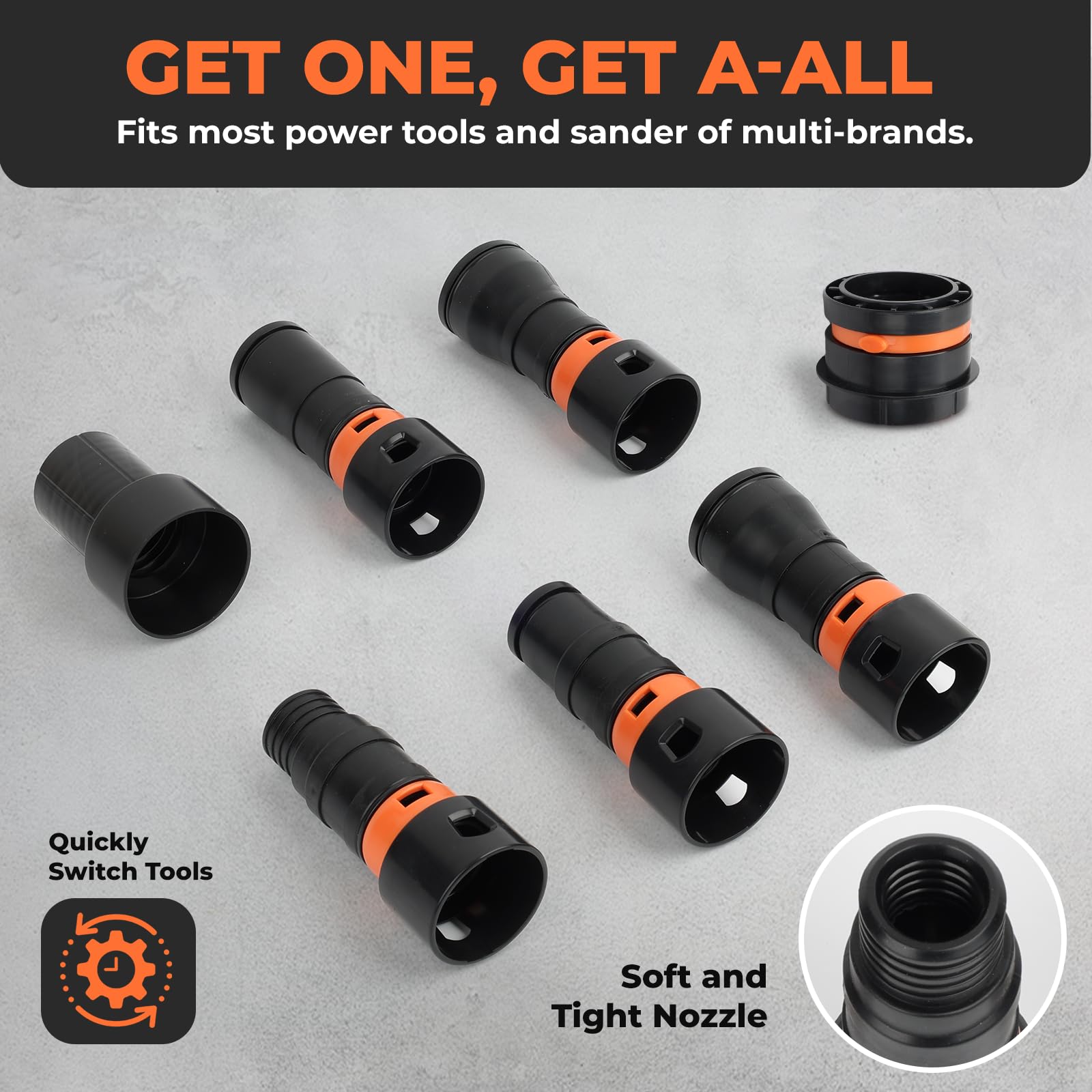 Kit de adaptador universal de 7 piezas para herramientas de carpintería, conectores de plástico ABS de alta resistencia compatibles con aspiradora de tienda y más