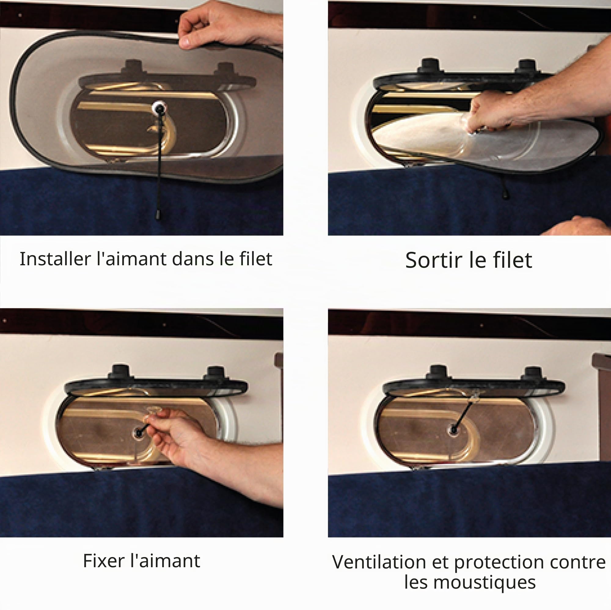 MOSQUITO NET / BUG SCREEN for boats by Waterline Design. For a bug free environment on both sailboats and motorboats. Fits all brands of large portlights (hublot non inclus) (#1435).