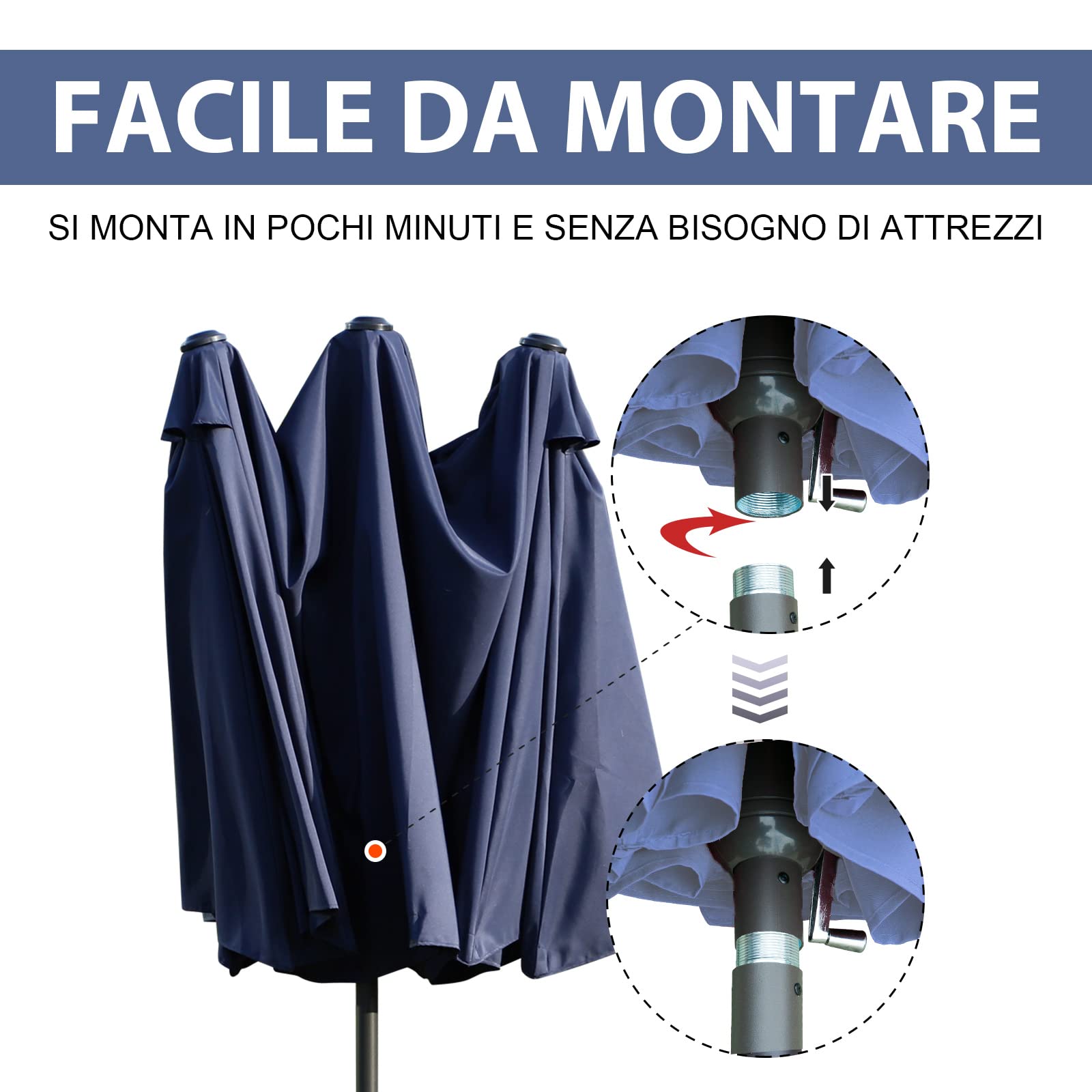 Outsunny Ombrellone da Giardino Doppio 455x265x238cm, Ombrellone da Esterno con Apertura a Manovella, in Acciaio e Poliestere