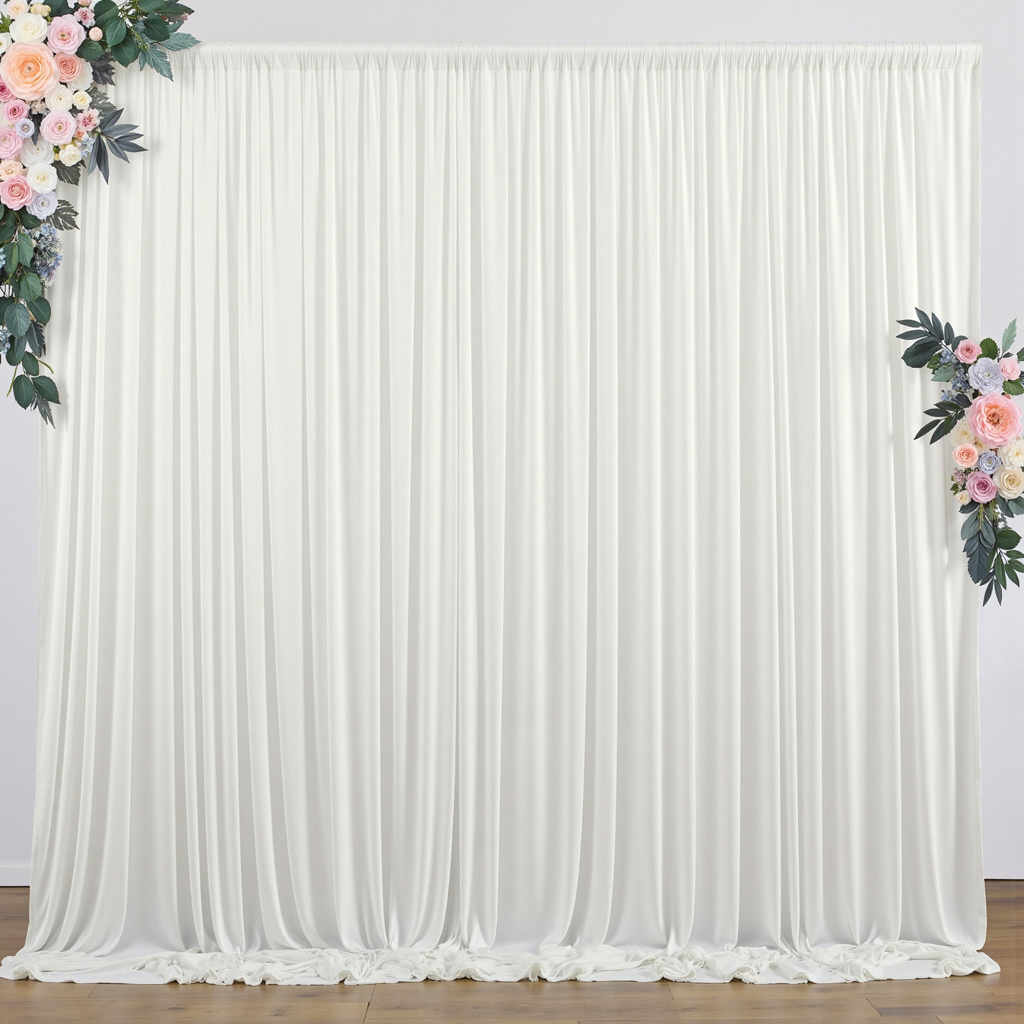 Photo 1 of 10 ft x 10 ft Wrinkle Free Ivory Backdrop Curtain for Wedding Parties, Polyester Ivory Photo Backdrop Drapes 2 Panels 5x10ft for Baby Shower Photoshoot Engagement Birthday Party Photography Background