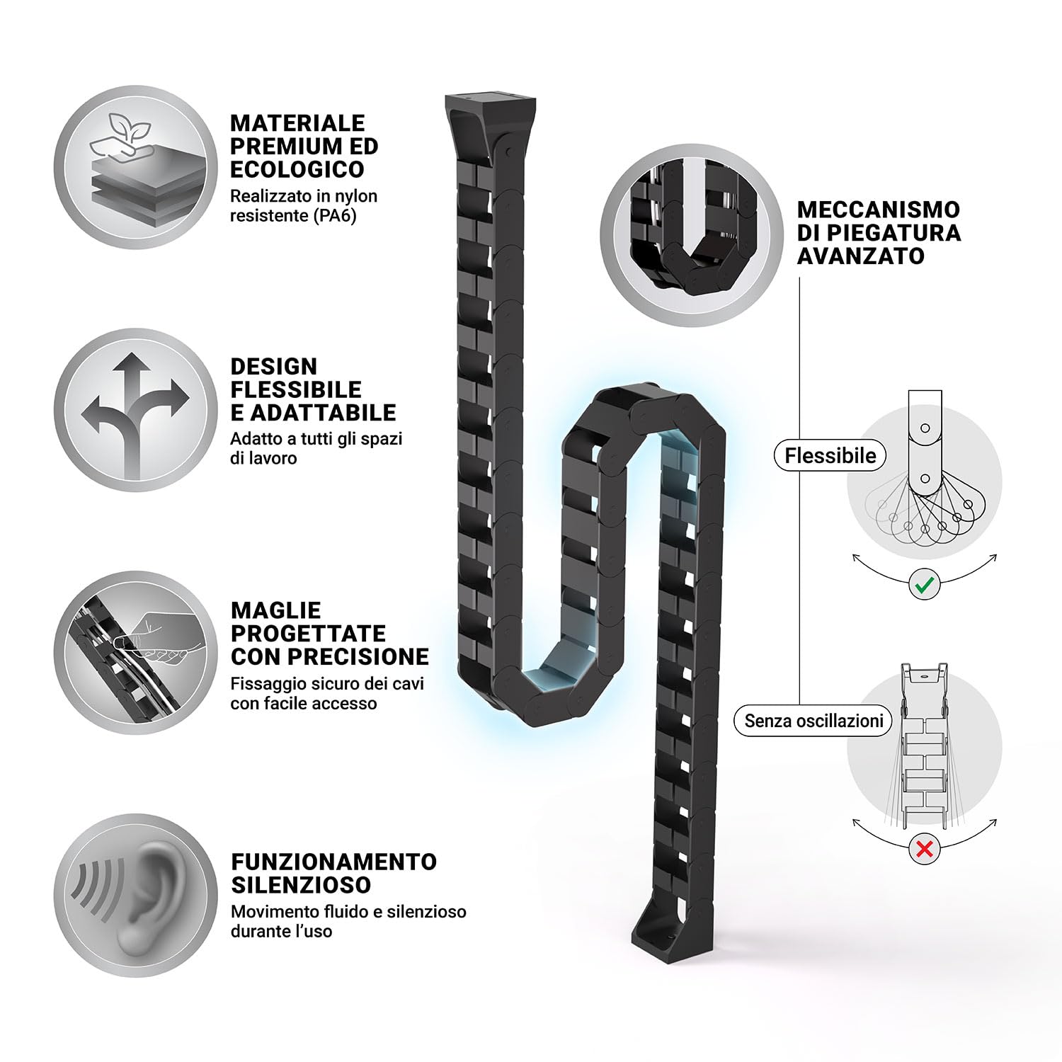 Flessibile canalina passacavi scrivania - Cable management - Organizer cavi - Porta cavi scrivania – Raccogli cavi scrivania (Nero)
