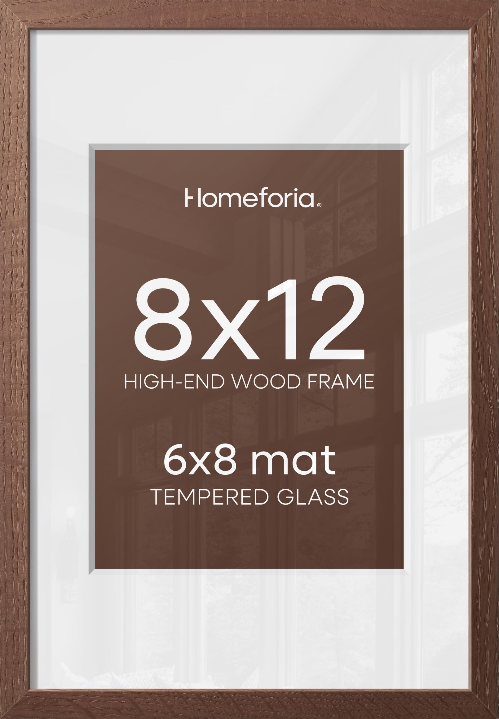 Homeforia 8x12 Brown Oak Picture Frame, High-End Wood, 6x8 Mat, Glass | High End Solid Oak Wood, Tempered Glass, Acid-Free 6x8 Removable Mat, 8x12 Edge-to-Edge Display 12x8, Wall Kit, Set Of 3