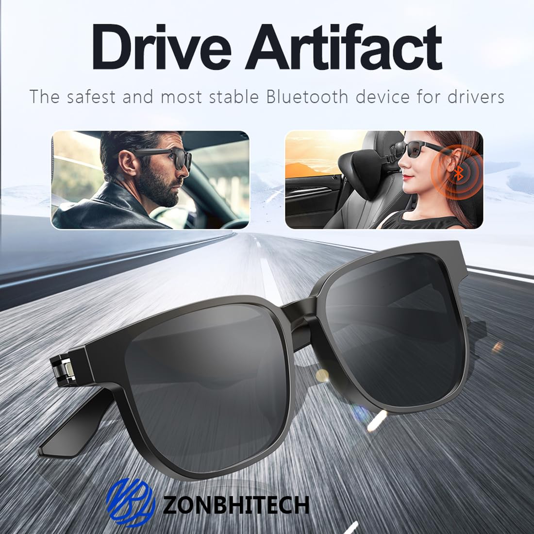 Occhiali intelligenti con altoparlante Bluetooth, orecchio aperto, occhiali smart audio per esterni, protezione UV, per uomini e donne, unisex, 09 (nero)