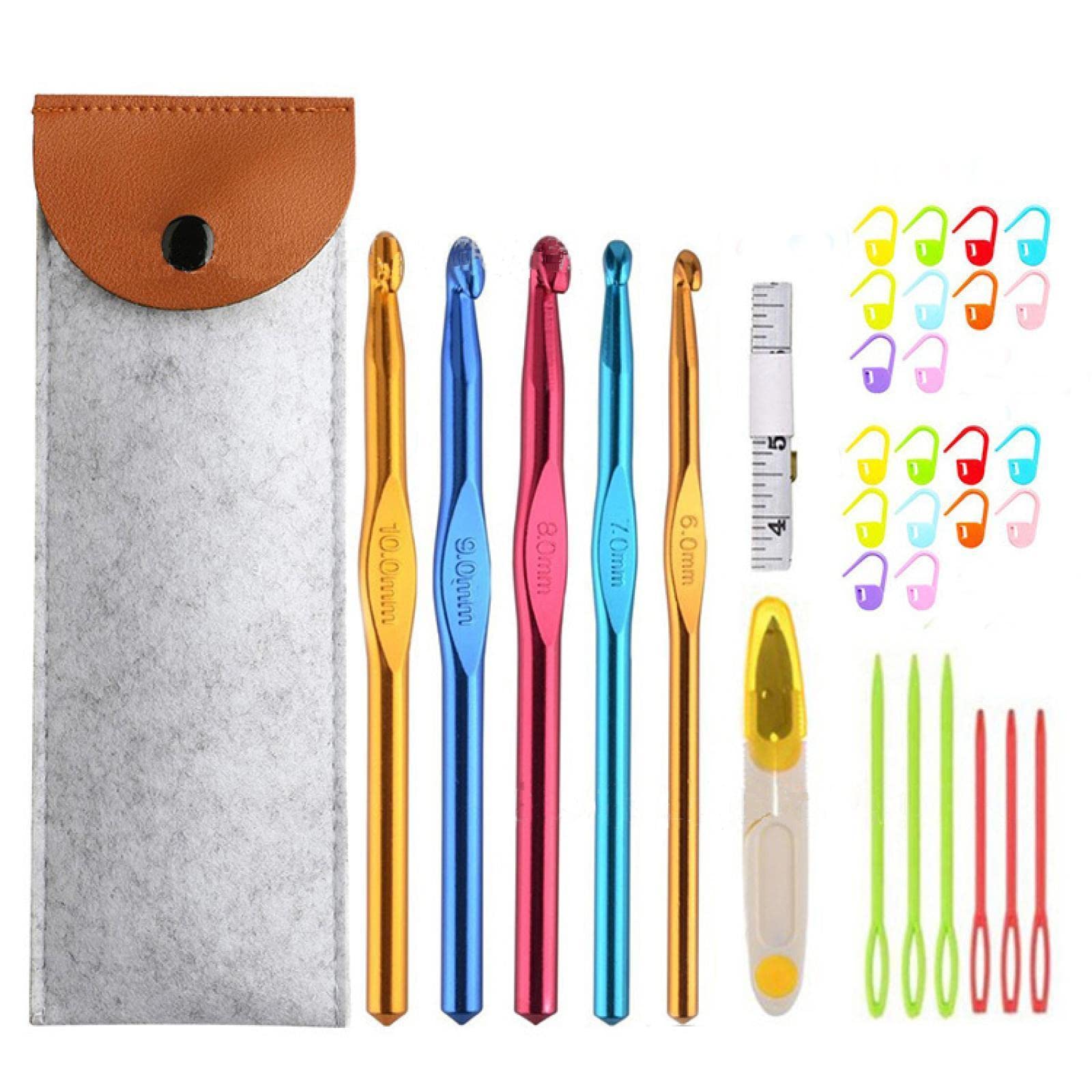 Colored Alumina Single End Crochet Hook Set for Knitting and Textile Designs, 5 Sizes (6/7/8/9/10mm) crochethookset
