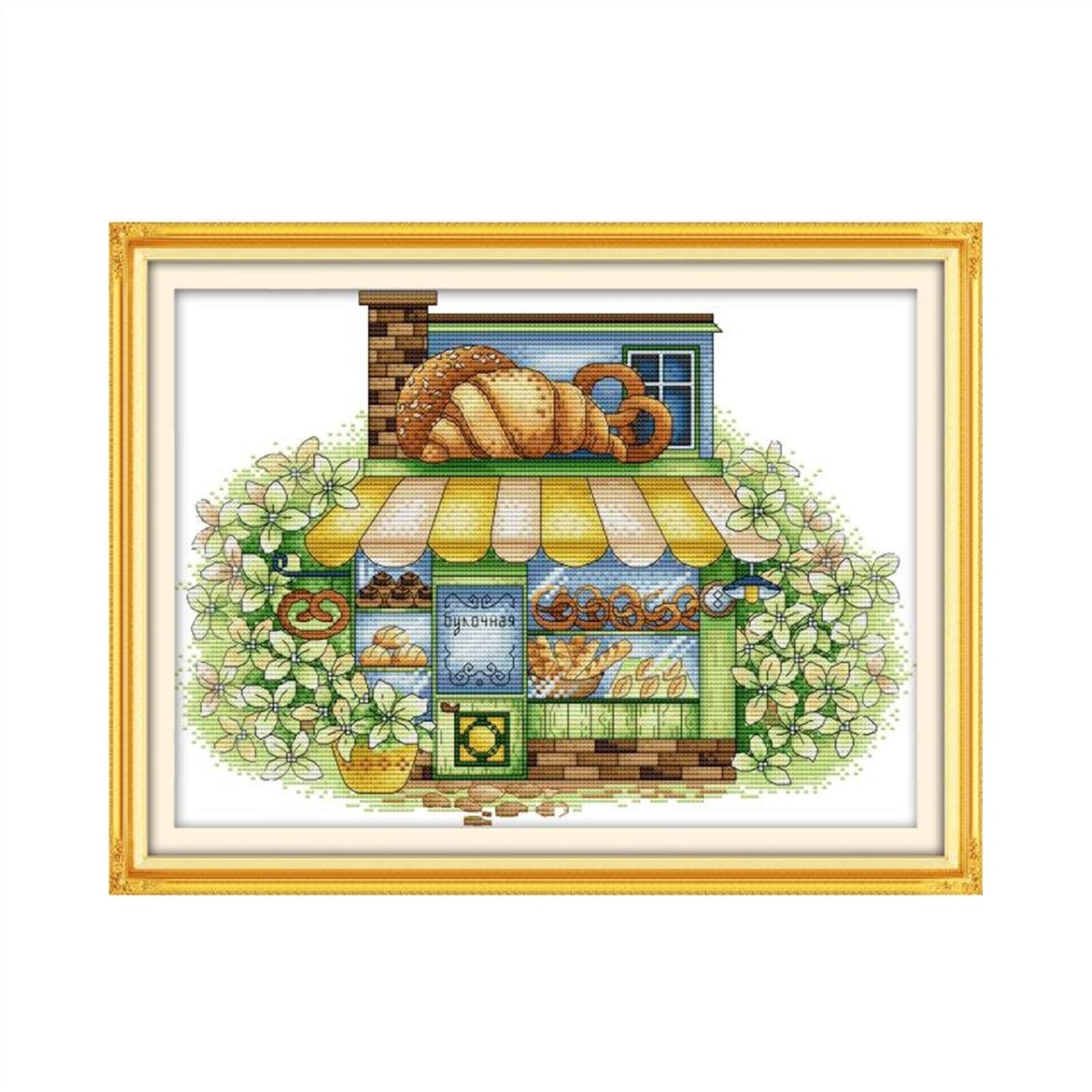 Broderie Point de Croix Fleurs Croissant pour Décoration Chambre Cocooning
