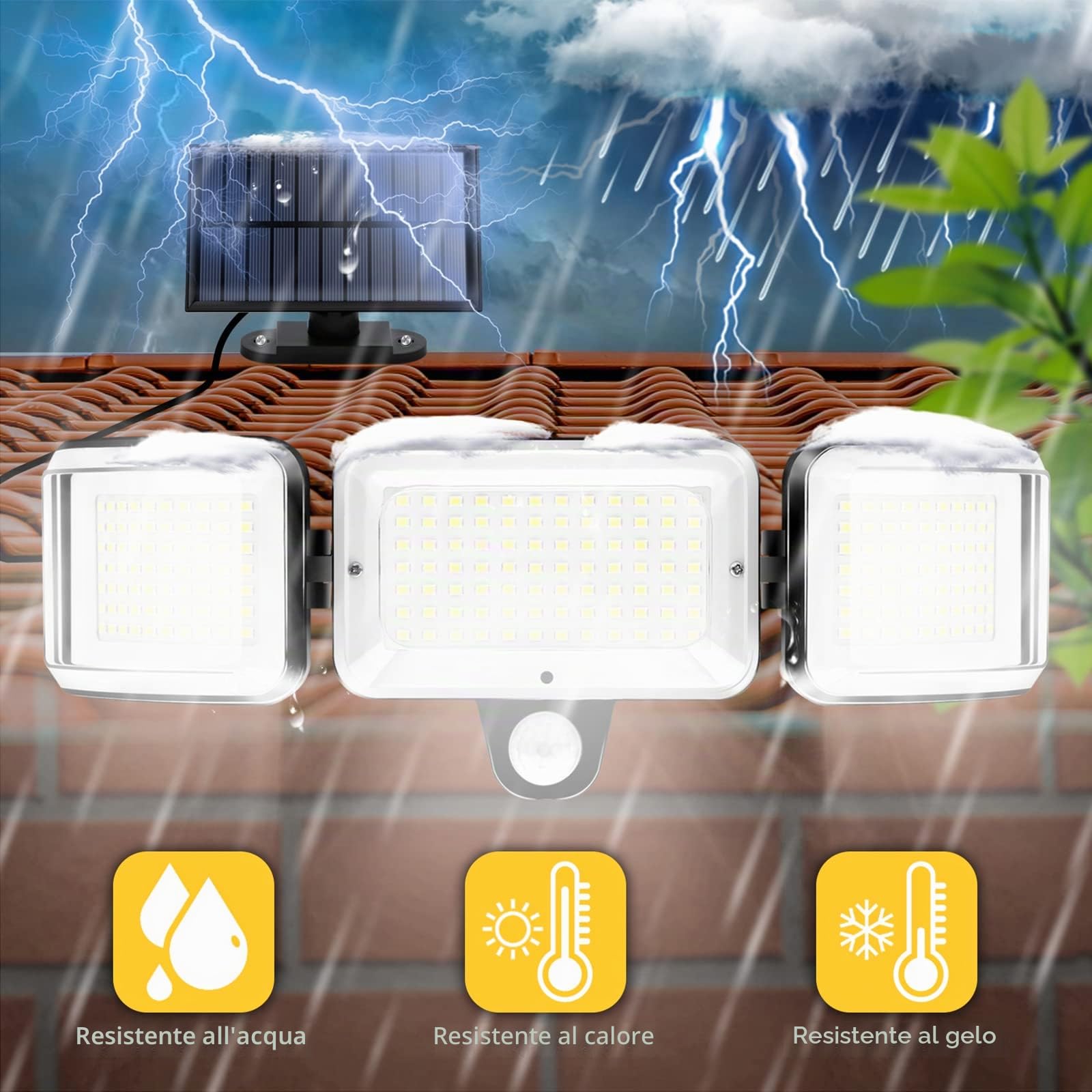 2 Pezzi Luce Solare Led Esterno, Lampada Faretto Solare Esterno | con Sensore di Movimento, 224 LEDs, 1600 Lumen, 4 modalità, 5m Cavo, con Telecomando, per Giardino/Posto Auto Coperto