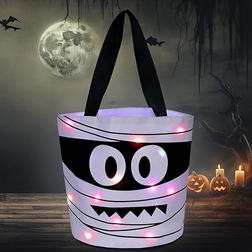 Halloween Trick or Treat Candy Bags LED Light Up Pumpkin