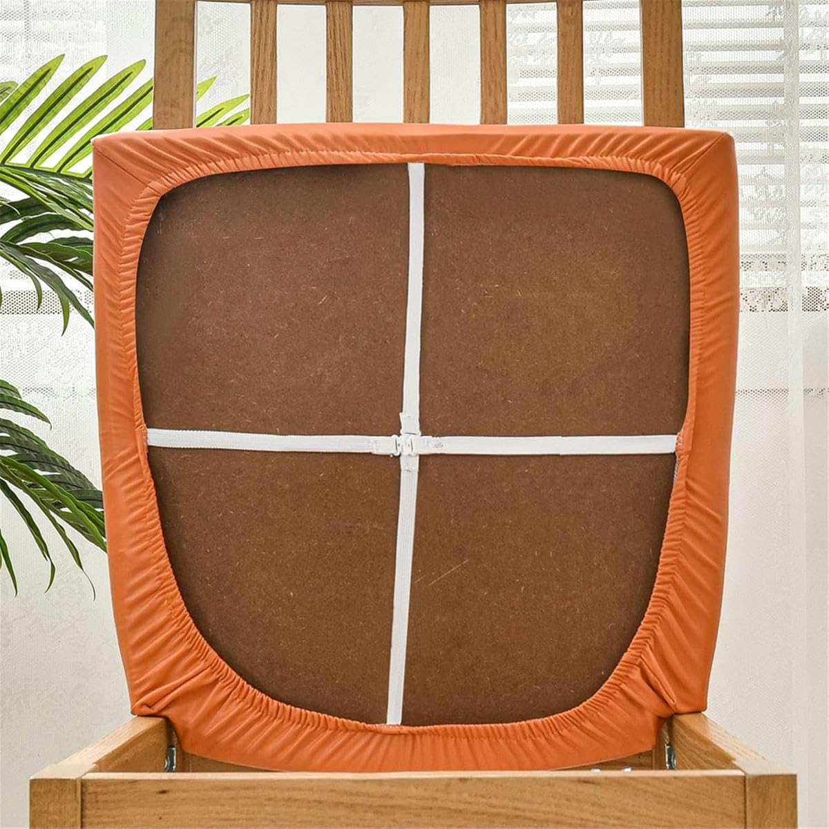 Fundas de asiento para silla de comedor de cuero, fundas elásticas para asiento de silla con lazos, juego de 1, 2, 4 y 6 fundas elásticas de PU para asiento de silla, funda protectora antidesliza