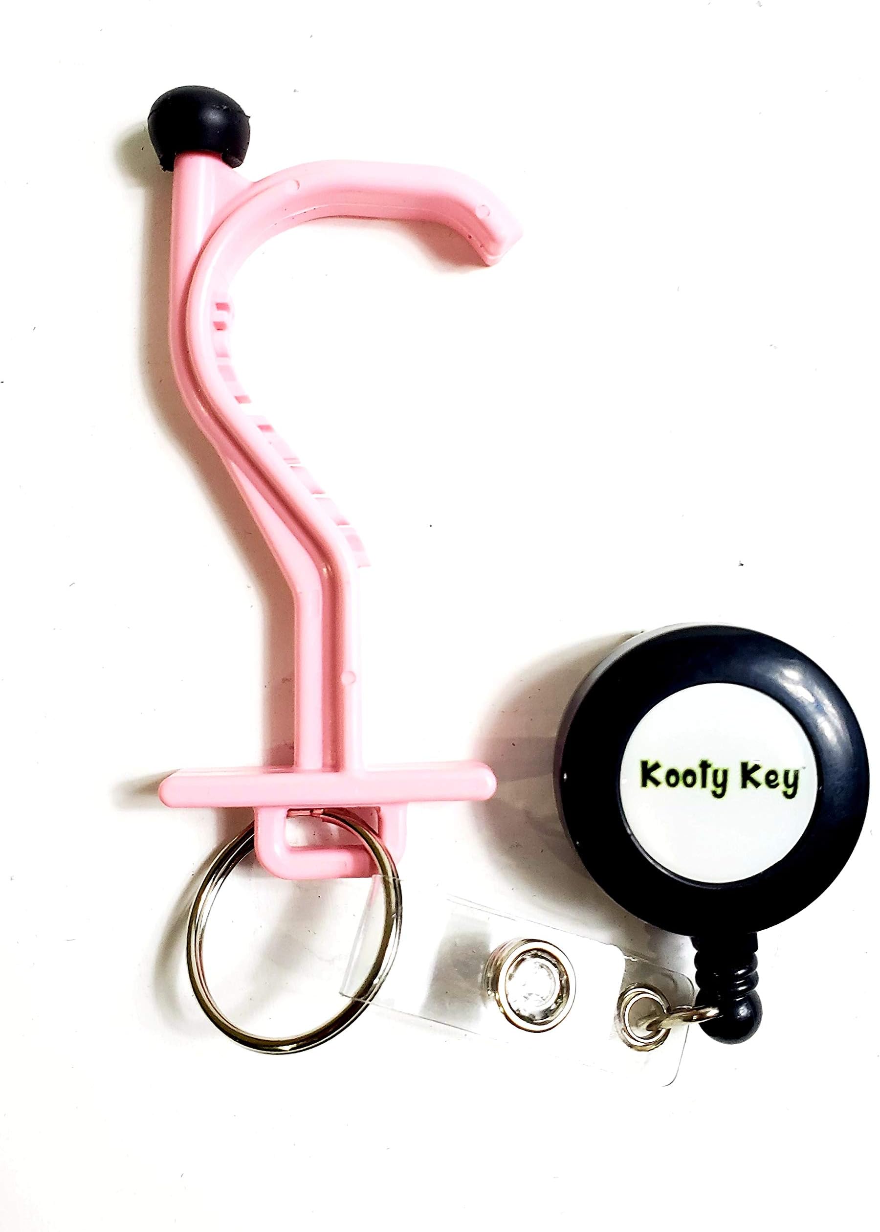 Kooty Key No-Touch tool used to avoid germs on publicly used handles, keypads, buttons, doors and bathrooms | Handsfree Utility hook & door opener with a retractable keychain | MADE IN USA | Pink