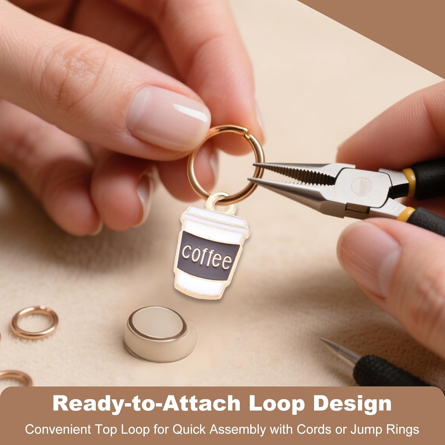 50Pcs Coffee Charms for Jewelry Making Enamel Golden Mini Coffee Cup Charms Dangle Beads Charm for DIY Craft Accessories Cup for Bracelets Necklaces and Earrings - Image 3