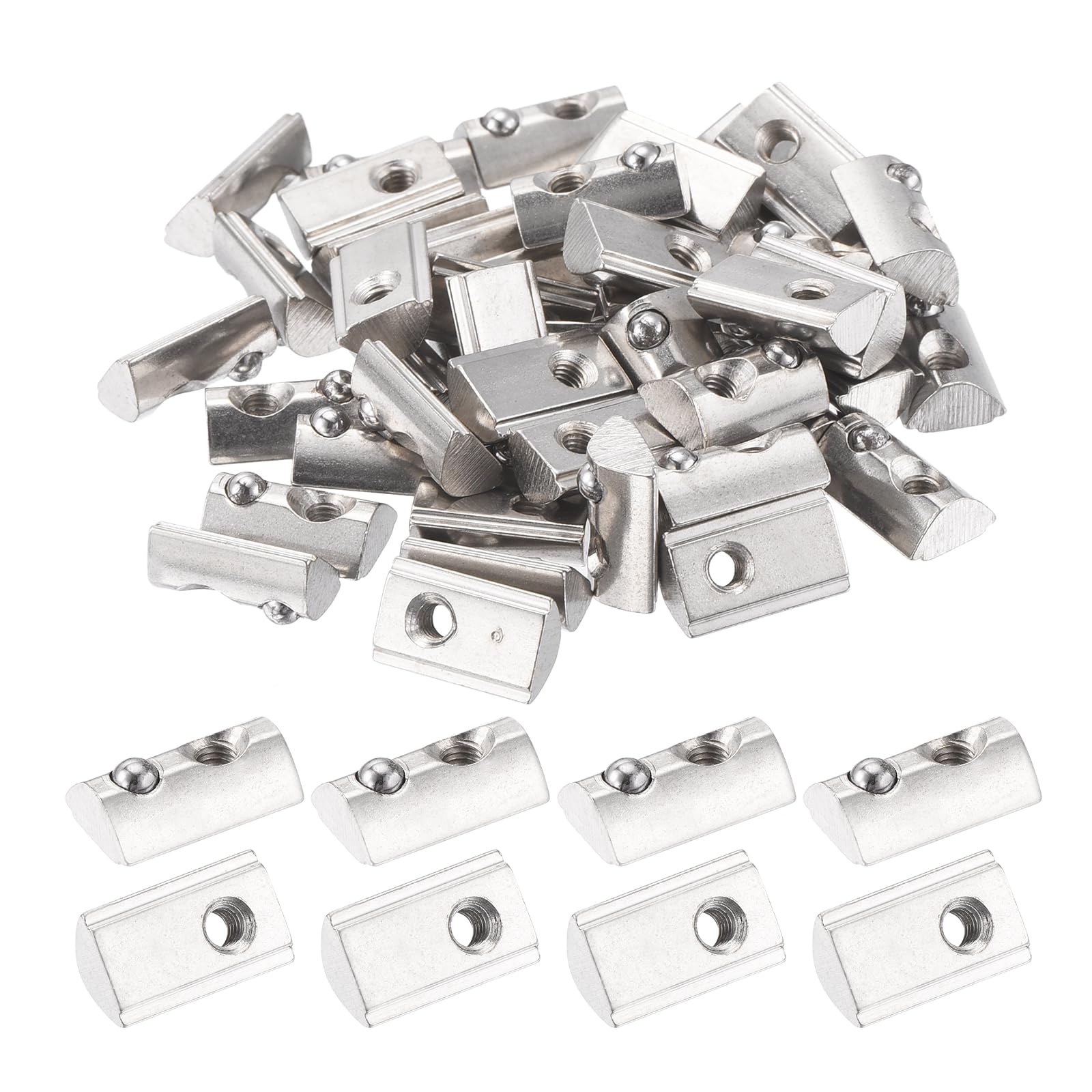 uxcell 30Pcs M3 T Spring Nut Fastener Carbon Steel Nickel Plated Half Round Roll in Spring T Slot Nut for t-Slot Aluminum Profile 3D Printer, CNC