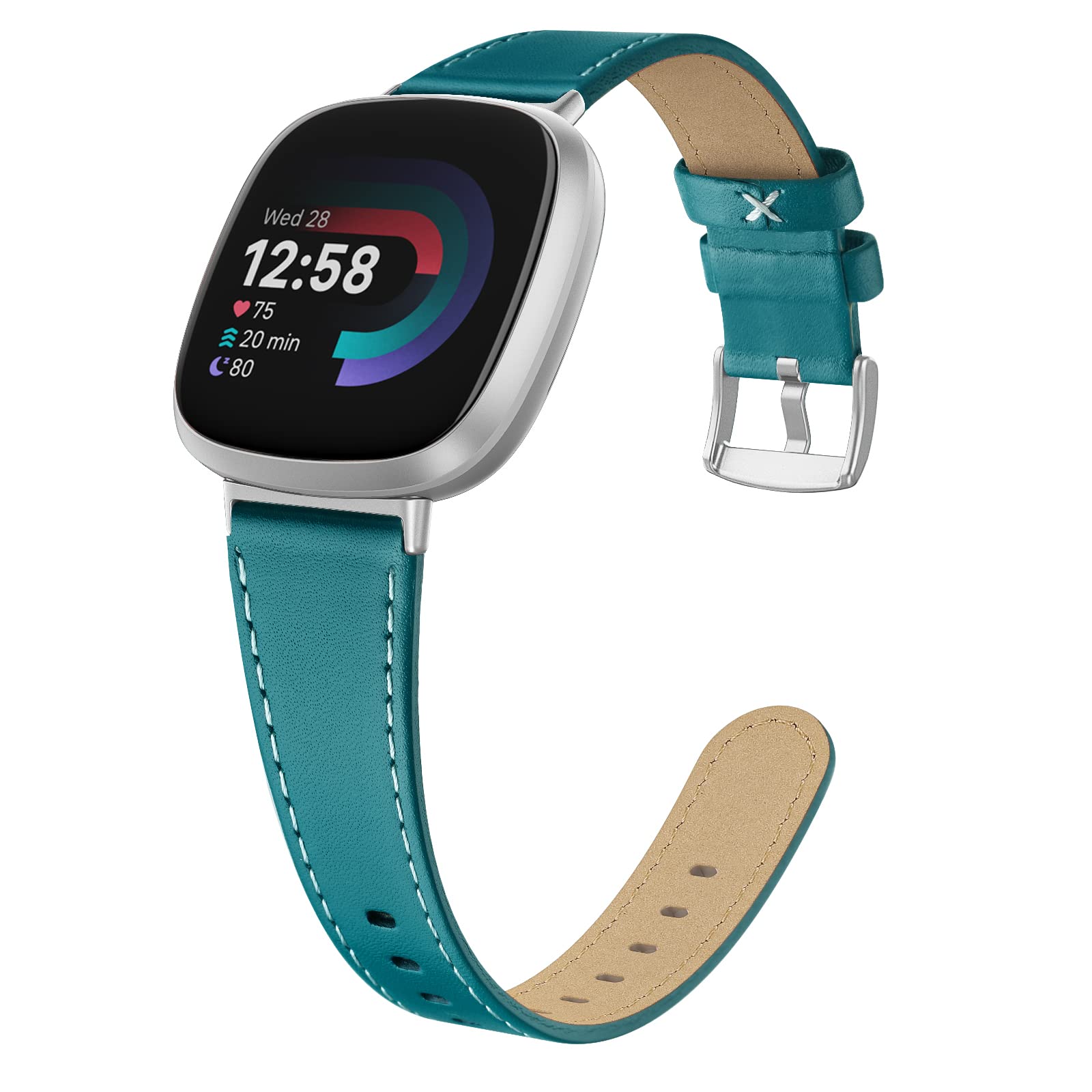 EDIMENS Leather Bands Compatible for Fitbit Versa 3 / Fitbit Versa 4 / Fitbit Sense for Women Men, Genuine Leather Bands Replacement Wristbands Straps Compatible with Versa 3/4 Sense
