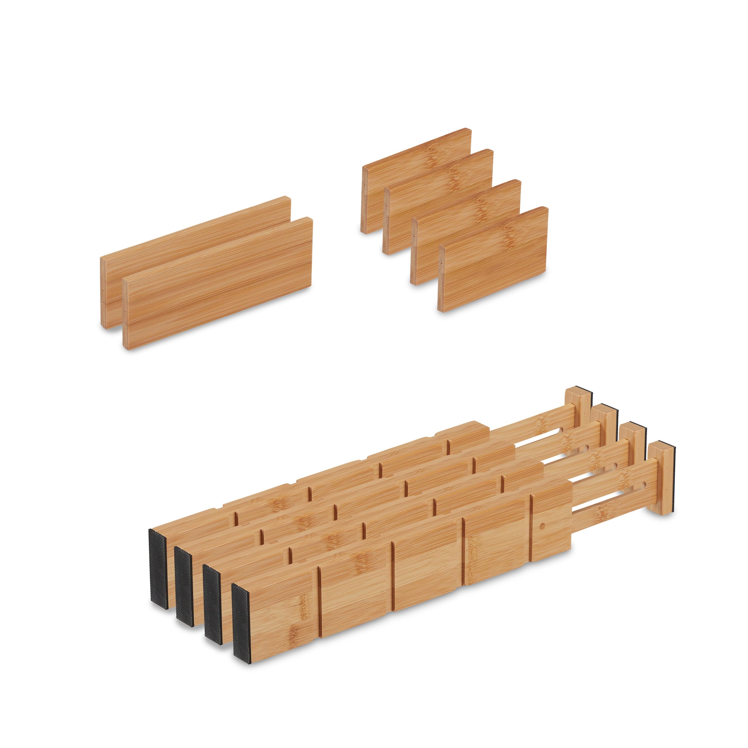 Relaxdays Pack Separadores de Cajones de Bambú L, Set de 10, Largo Ajustables de 34 a 44 cm, Bambú, Cocina, Natural
