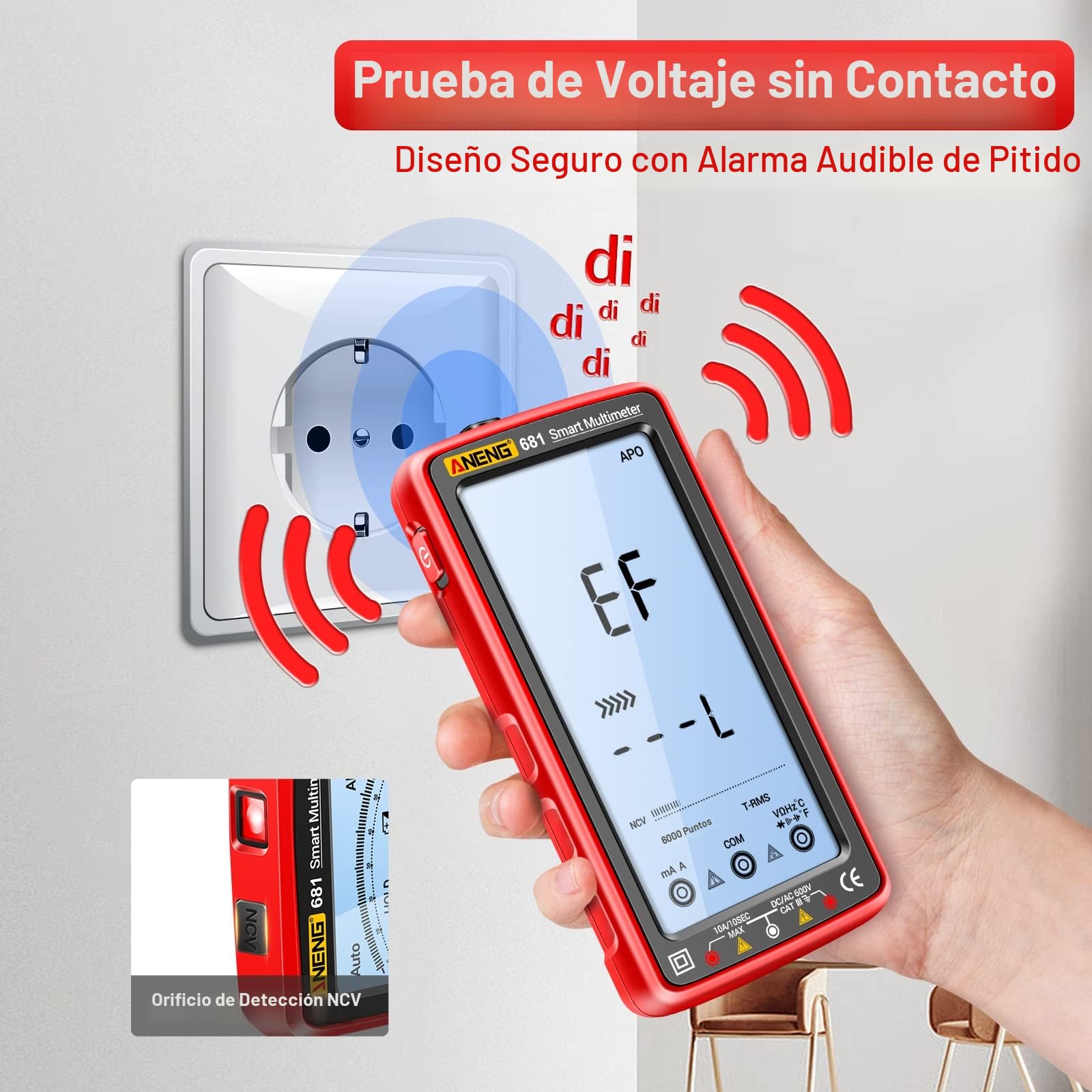 ANENG 681 Multímetro Digital Inteligente Con Batería De Litio Recargable,Pantalla Retroiluminada,Calibración Automática TRMS 6000 Recuentos,Voltaje CA/CC,Corriente,Resistencia,Diodo,Zumbadr