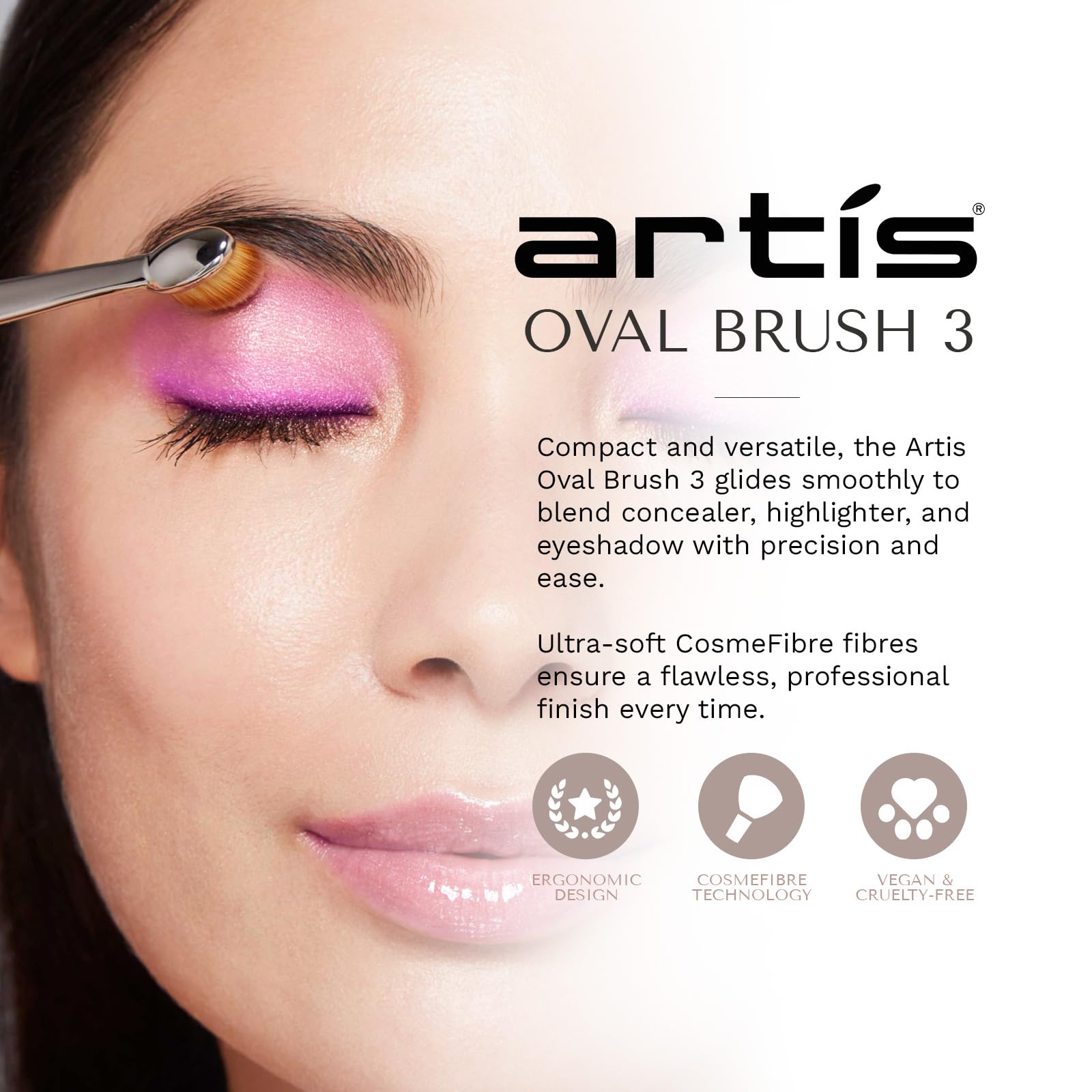 Artis Elite Oval 3 Pinsel Oval Make-up Pinsel Luxus Synthetische Kosmetikfaser Brus Ideal für Augencreme, Concealer, Highlight Verwendung mit Flüssigkeiten, Pudern und Cremes Schafft Airbrush-Finish