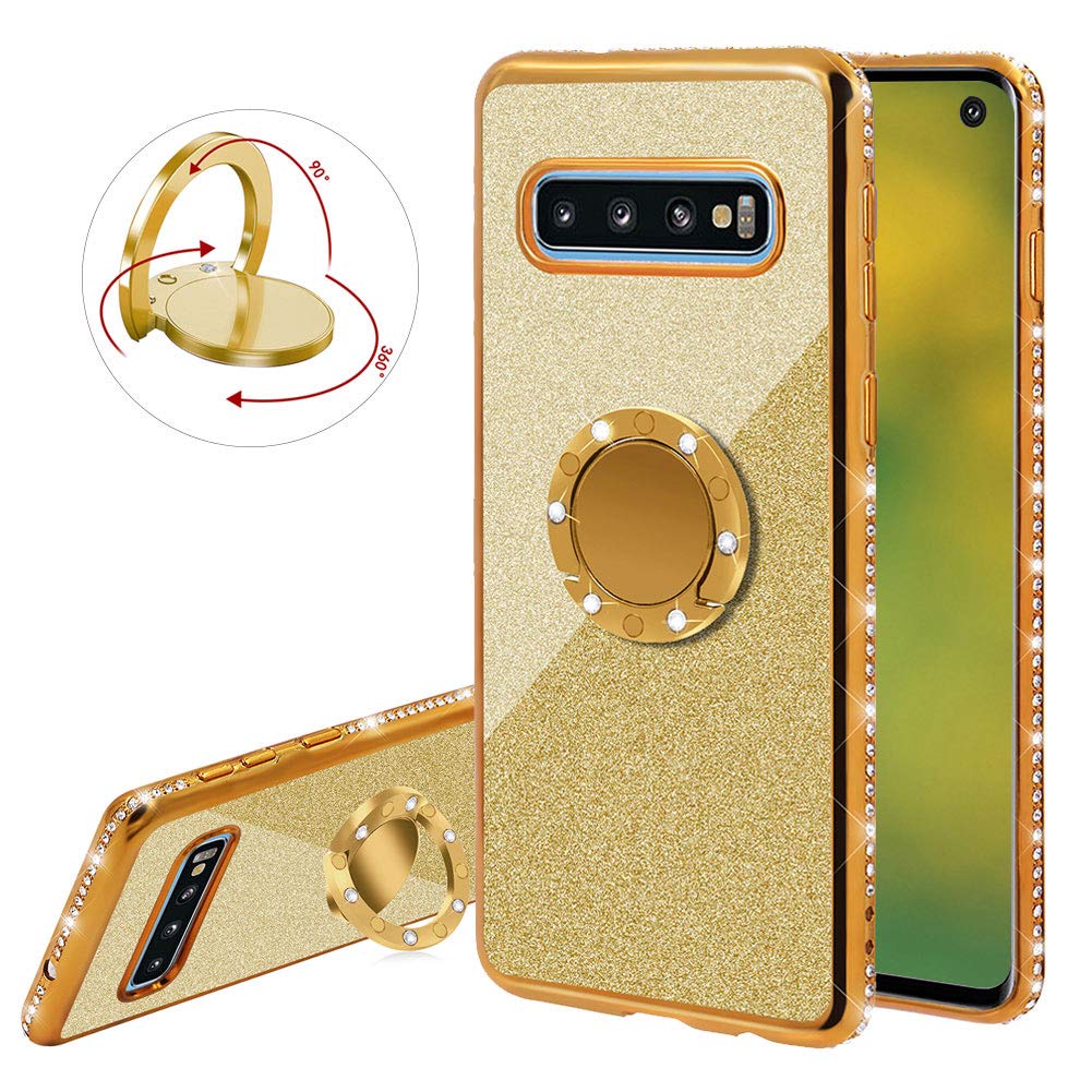 YiCTe Glitter Case for Samsung Galaxy S8 [Not for Samsung Galaxy S8 Plus],Luxury Bling Diamond Sparkle Rhinestone Plating Cover with 360 Degree Ring Kickstand Ultra Thin Soft TPU Silicone Case,Gold