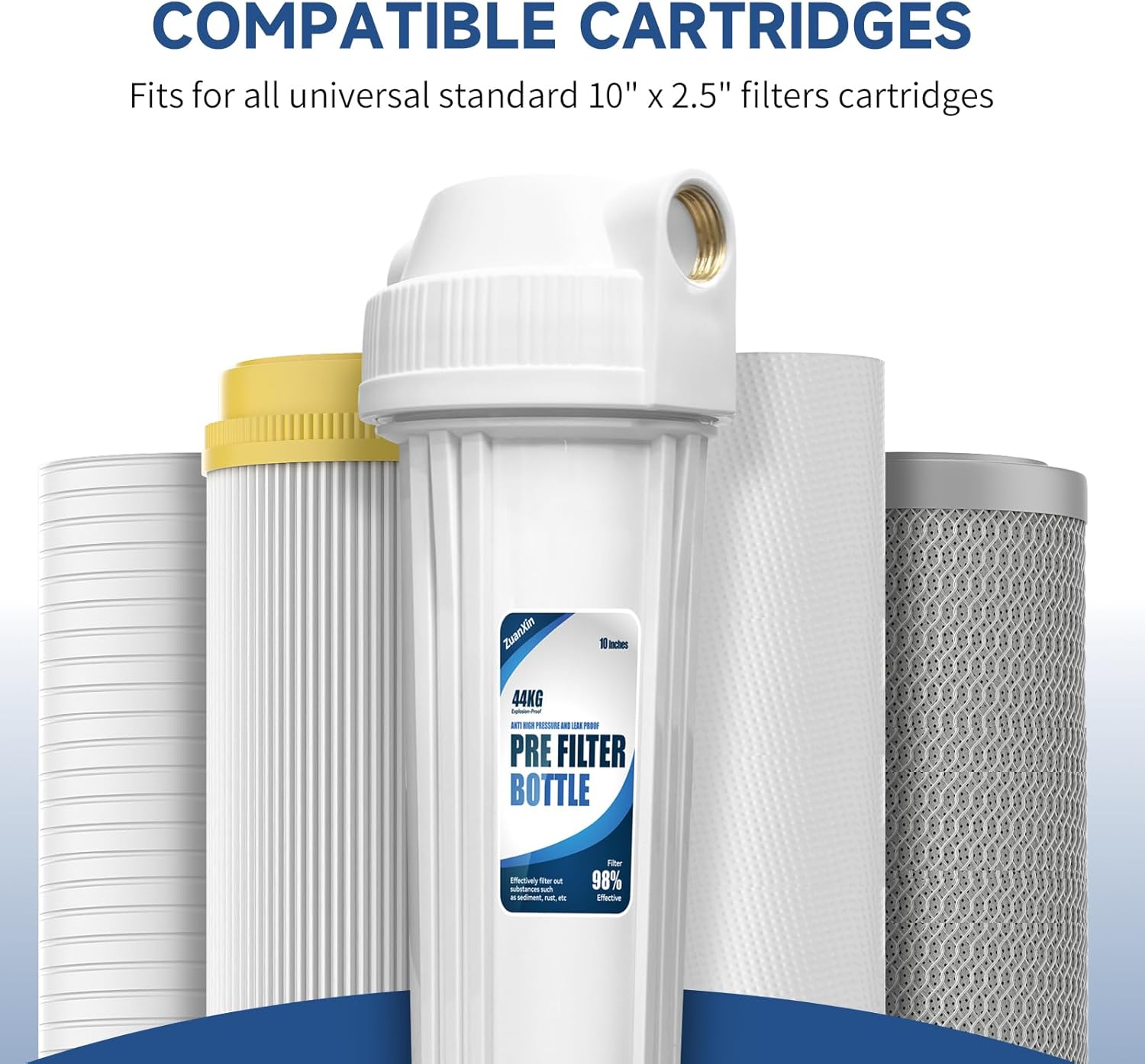 Whole House Water Filter Housing, Fit 10"x2.5" Sediment etc Filters for Well and City Water, Pre-Filtration System for Home, 3/4" Brass Port, Heavy Duty Steel Bracket, 4 Screws, Wrench, 1 Pp Cotton