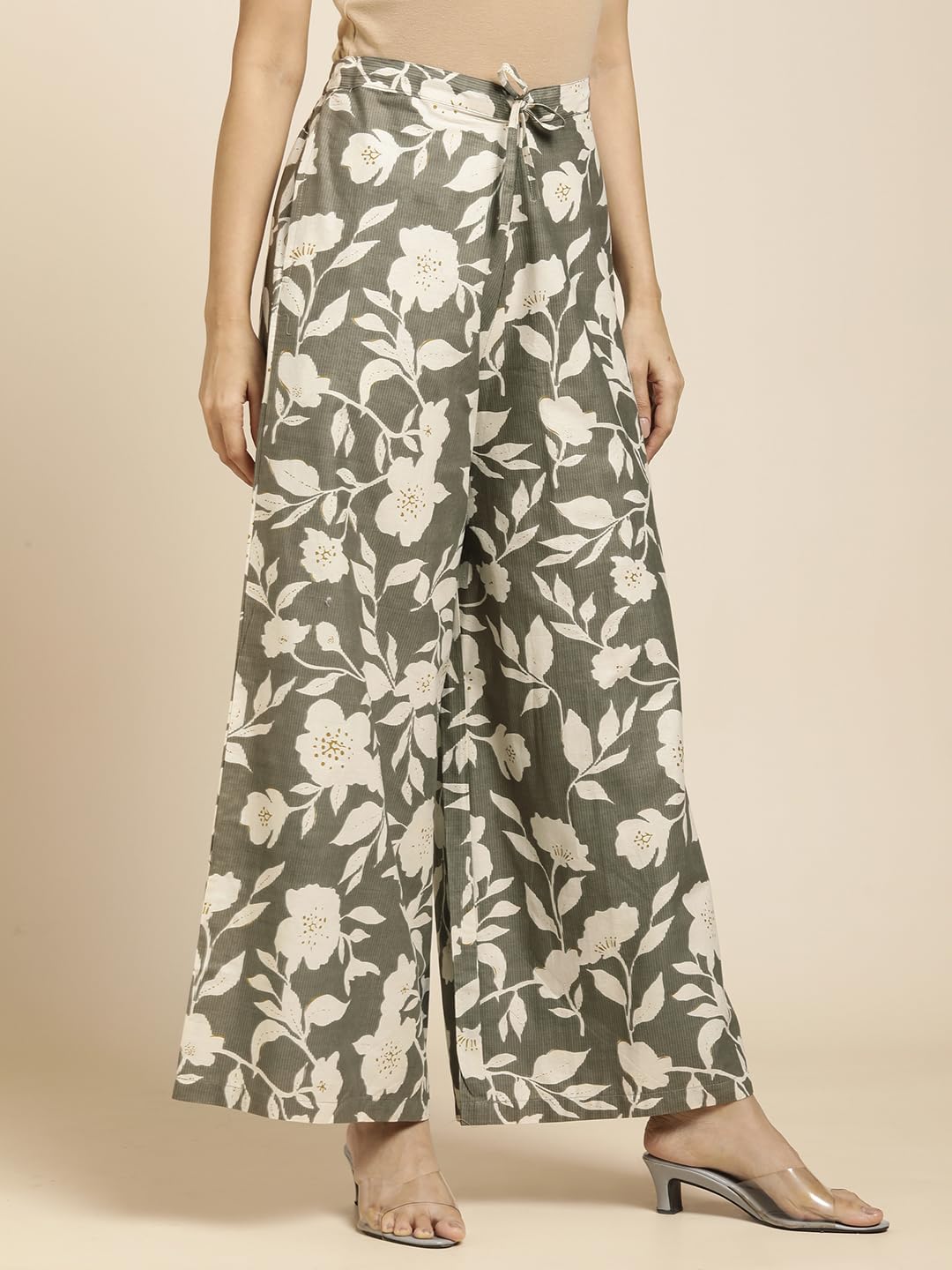 RATAN Women's Cotton Printed Loose Fit Flared Wide Leg Mid Rise Palazzo Pants (CFP-Brown-3X-Large) - Image 6 thumbnail