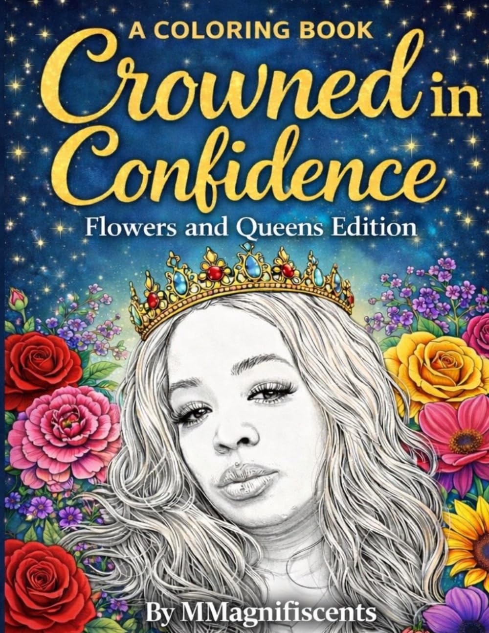 Crowned in Confidence COLORING BOOK: Flowers and Queens Edition