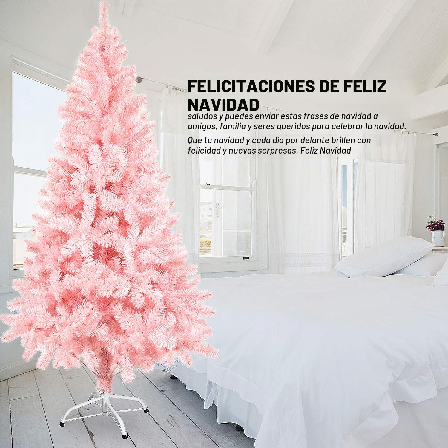 Árbol de Navidad Artificial Árbol Espeso y Lujo con Soporte Metálico, Árbol de Material de PVC - Rosado Claro (120cm, 200puntas)