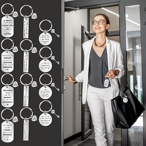 Vista 14 de Kathfly 12 llaveros motivacionales de agradecimiento para compañeros de trabajo para empleados, compañeros de trabajo, trabajadores sociales, 12