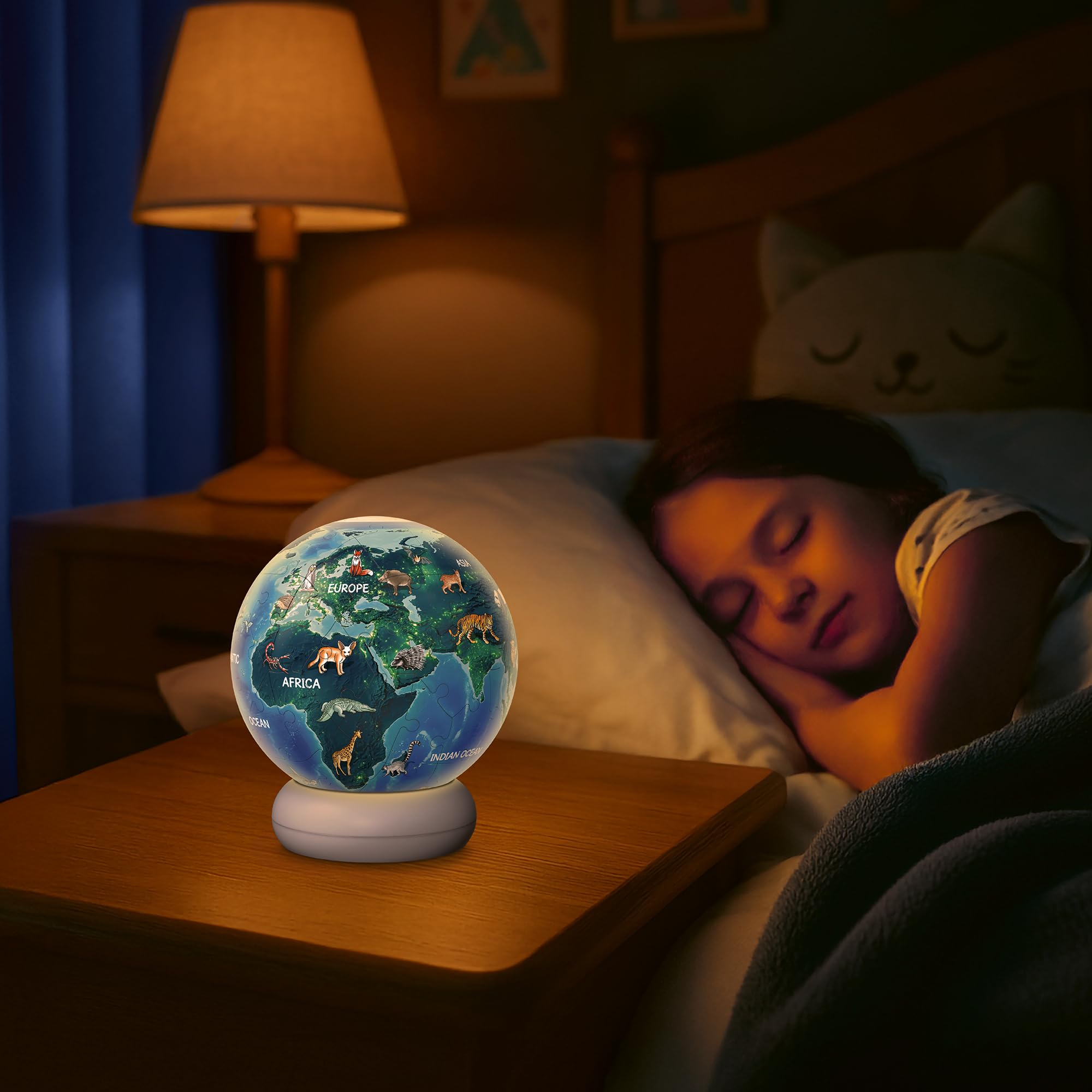 Ravensburger 3D Puzzle Erde mit Tiermotiven - 3D Puzzle Kinder ab 6 Jahren - Puzzle-Ball mit LED Nachtlicht als Nachttischlampe für Kinder - Kinderglobus Geschenke für Mädchen und Jungen - 12008055