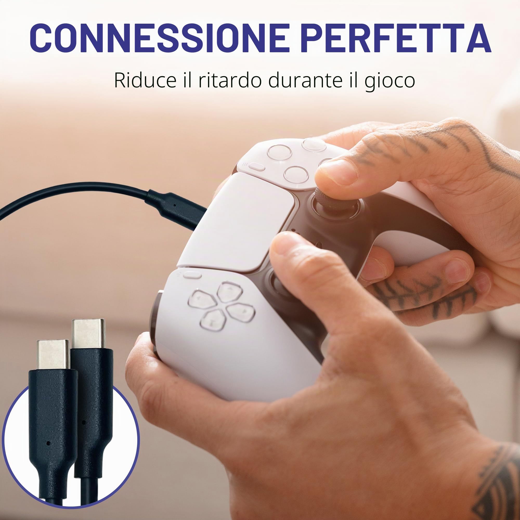 BrightOn® Pacchetto di cavi ottimizzato compatibile con PS5 PRO | 8K HDMI 2.1 HDR 8K@60Hz/4K@120Hz | Cavo Ethernet CAT 7 Super High Speed | Cavo di ricarica rapida (3.1 USB C a USB C)