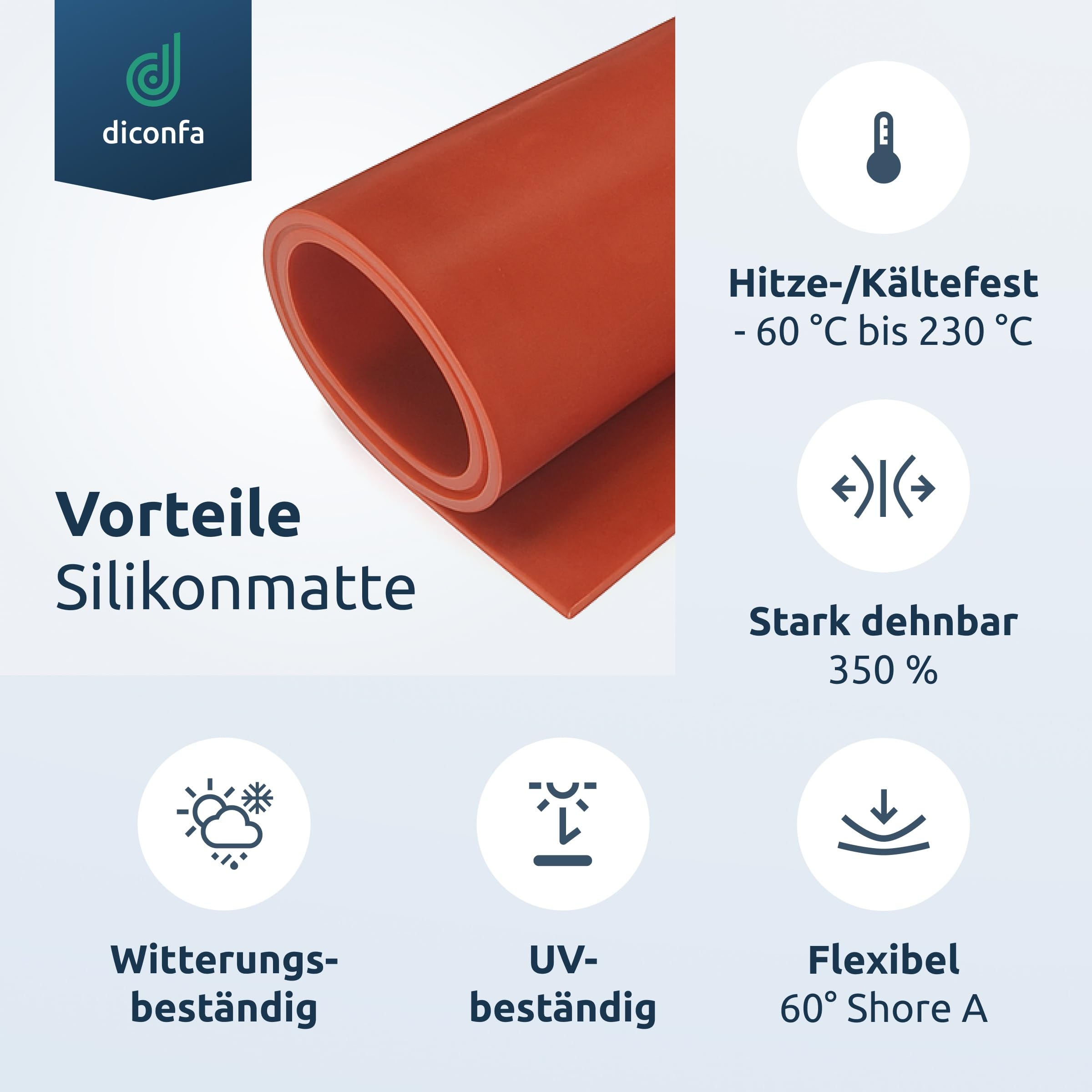 diconfa Silikonmatte Silikonplatte ROT nach Maß - DICKE: 0,5mm bis 10mm - BREITE/LÄNGE: 50mm bis 1200mm - AUSWAHL: 300mm x 100mm x 3mm (30cm x 10cm x 0,3cm) FDA-konform Unterlage Silikon