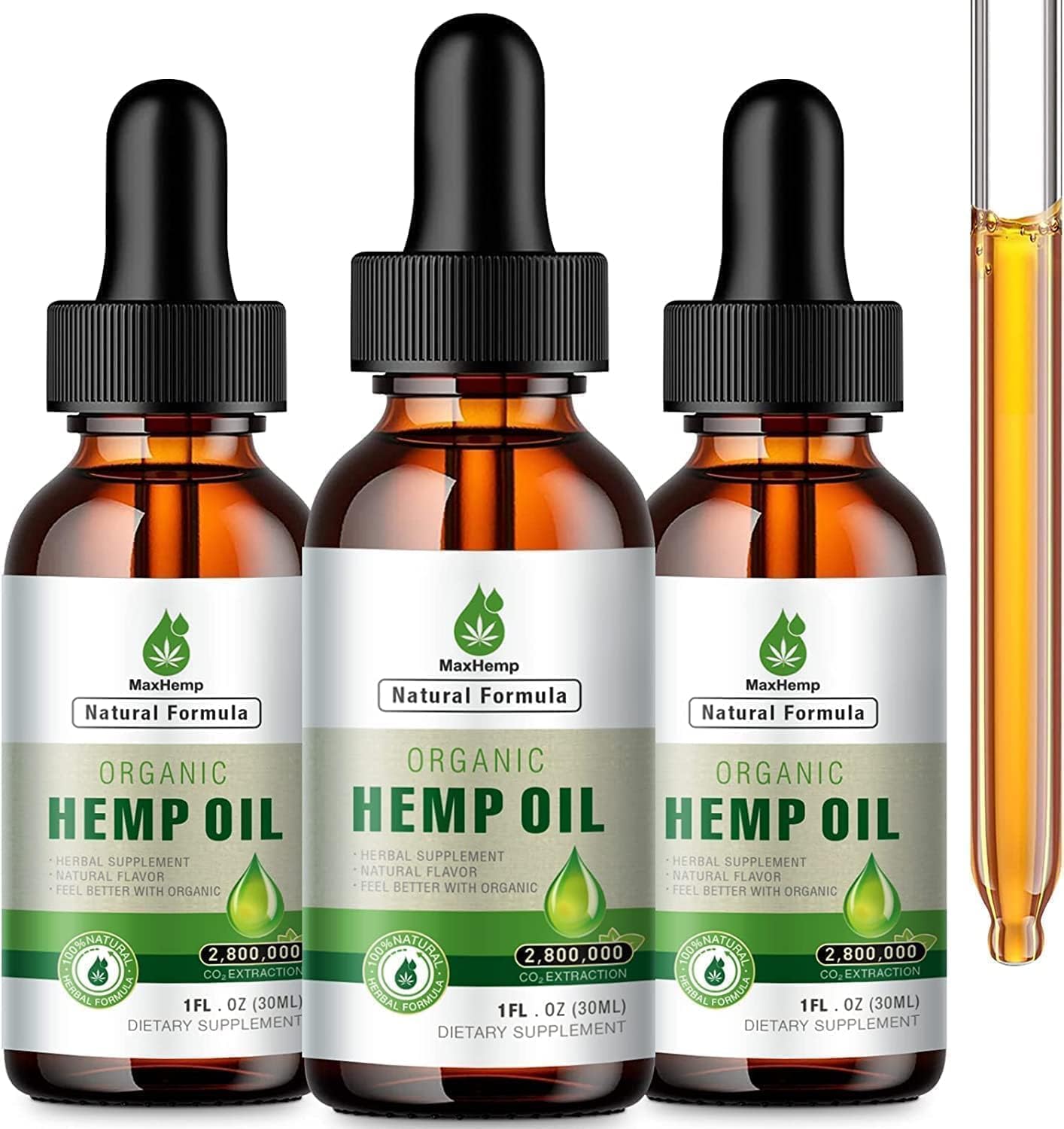 3 Pack Hemp Oil Organic Premiu - 2,800,000 Maximum Strength - 100% Natural Hemp Drops Tincture - Hemp Oils with Vegan, Non-GMO Grown