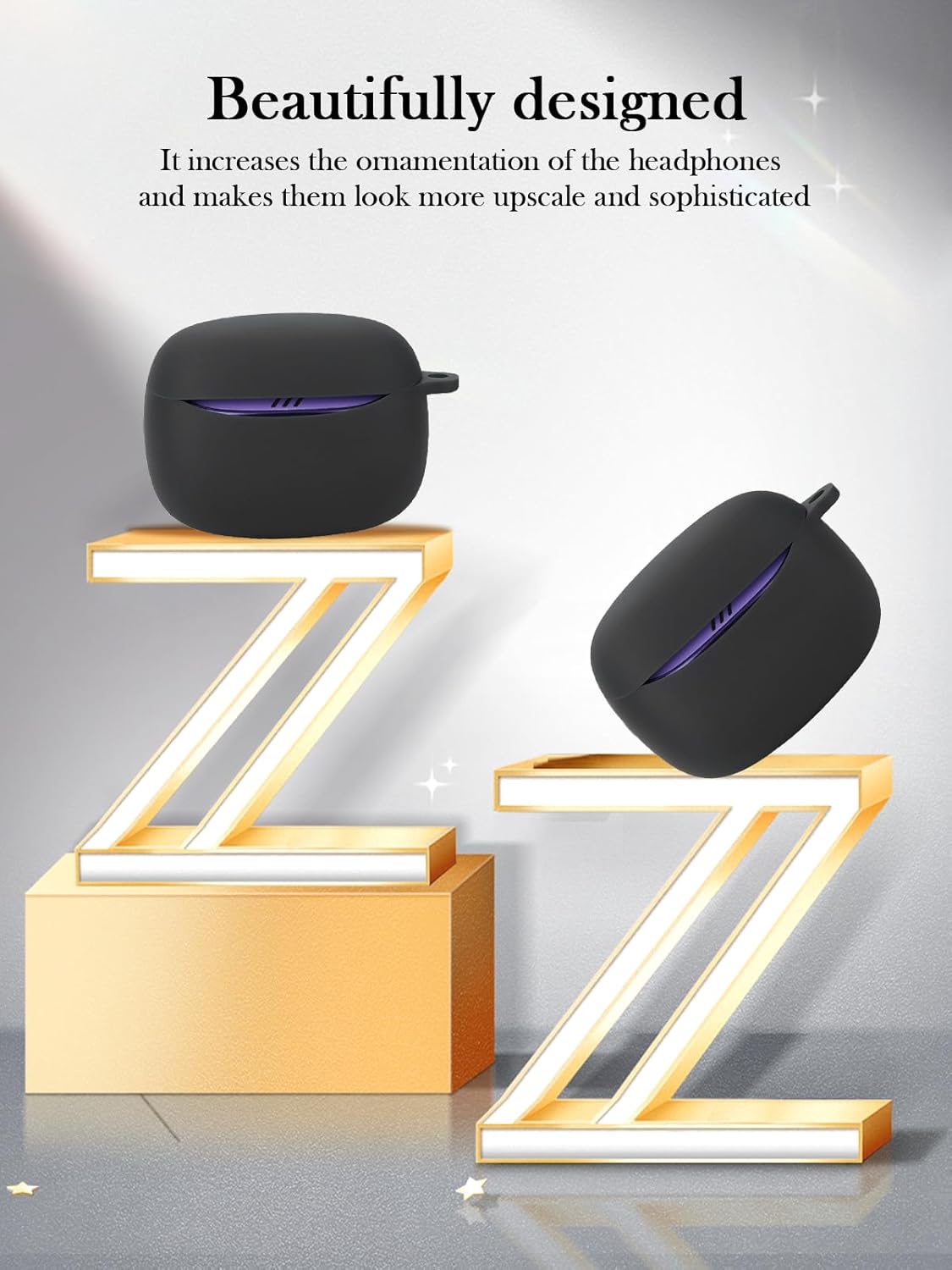 Case for JBL Tune Buds 2 - True Wireless Noise Cancelling Earbuds,Soft Protective,Shockproof, BOVUGAC Silicone Case Cover with Keychain & Cleaning Kit & Lanyard-Black - Image 3